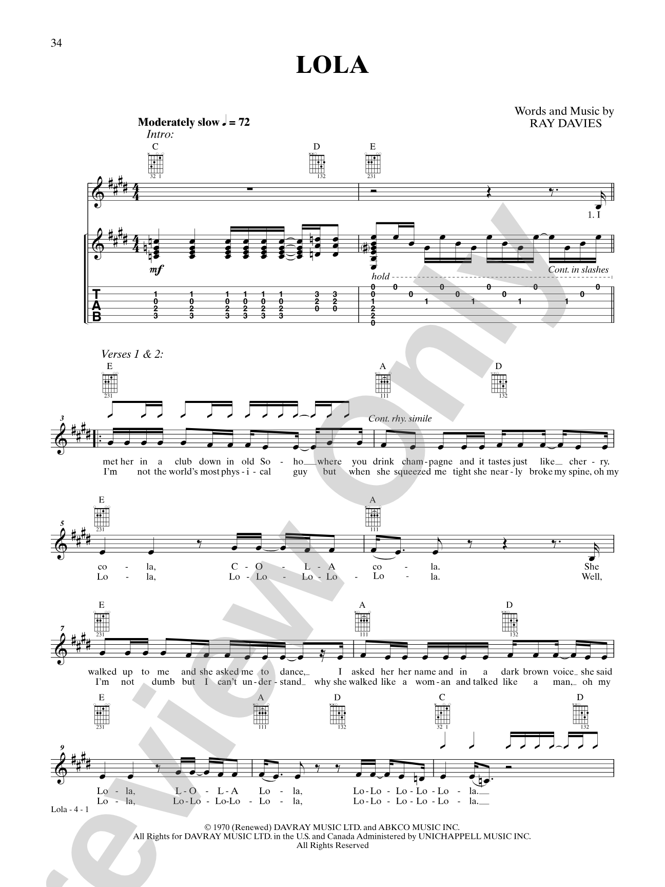 Lola: Easy Guitar