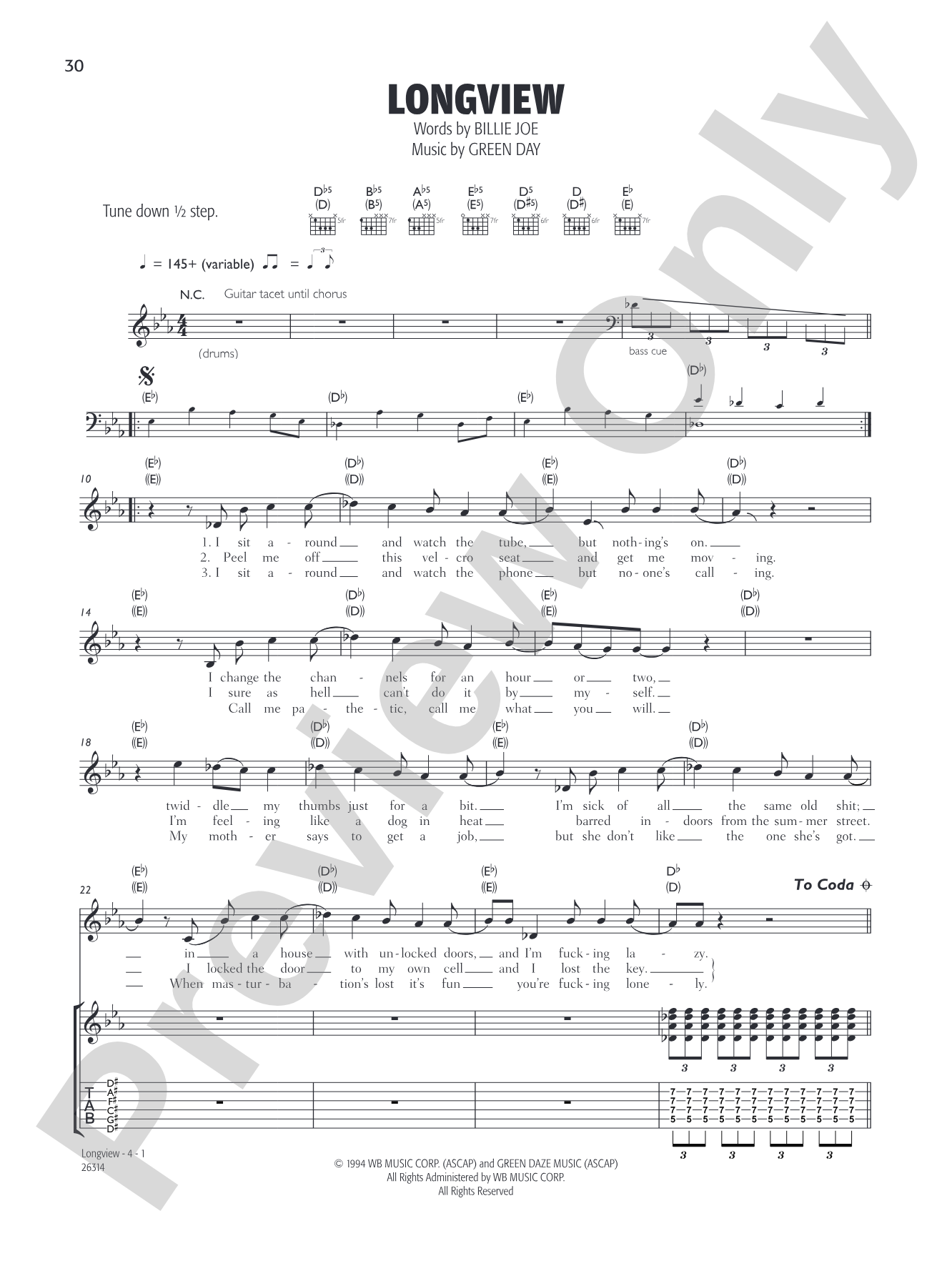 Longview: Guitar TAB