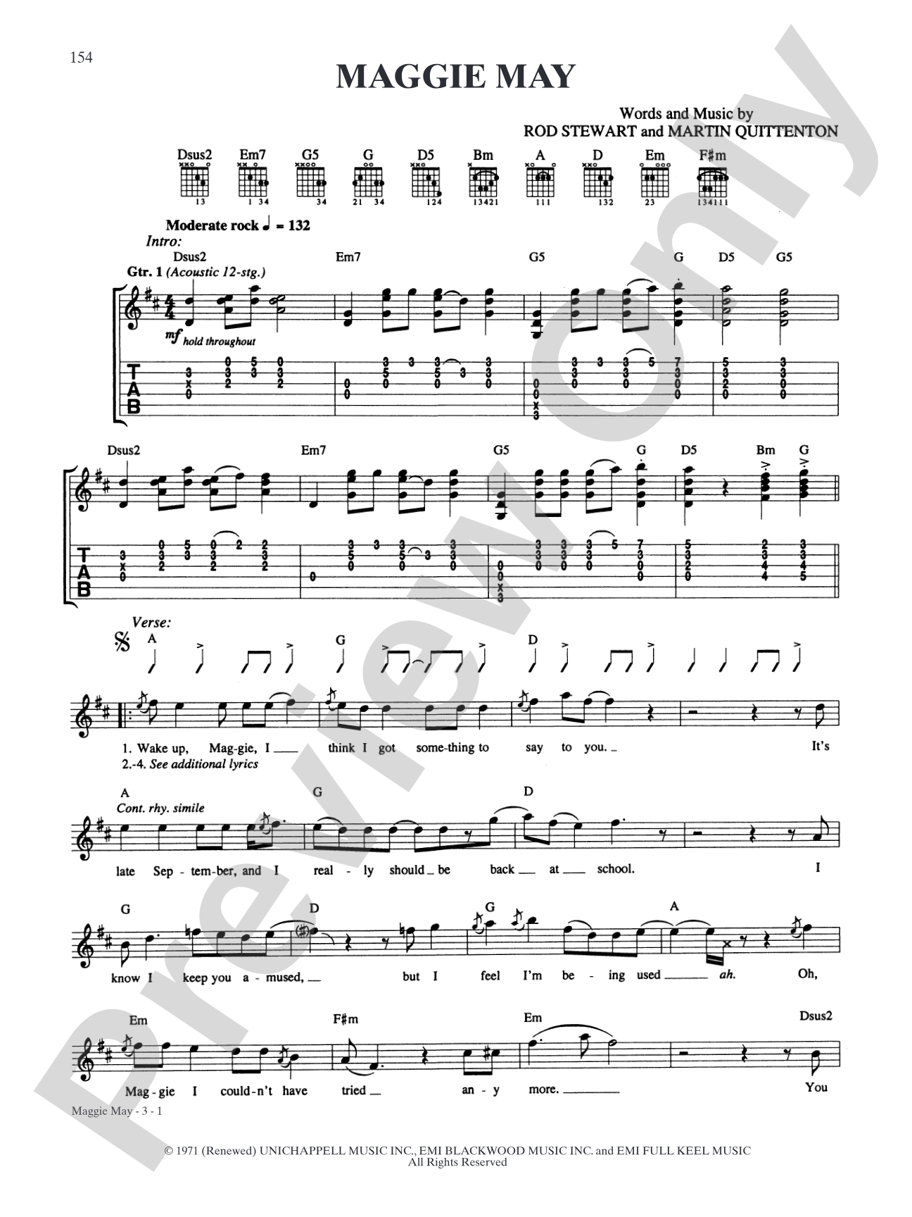 Maggie May: Authentic Guitar TAB