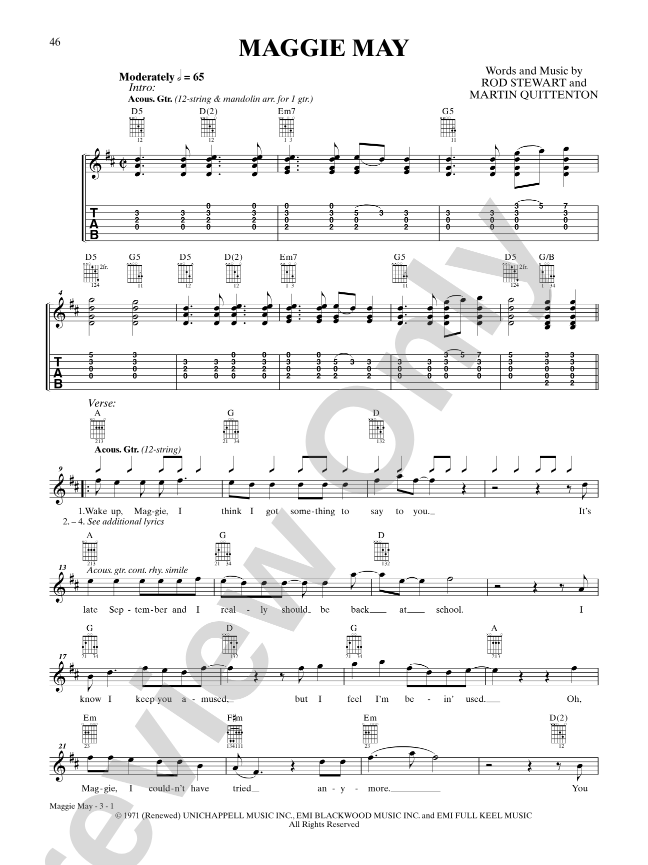 Maggie May: Easy Guitar