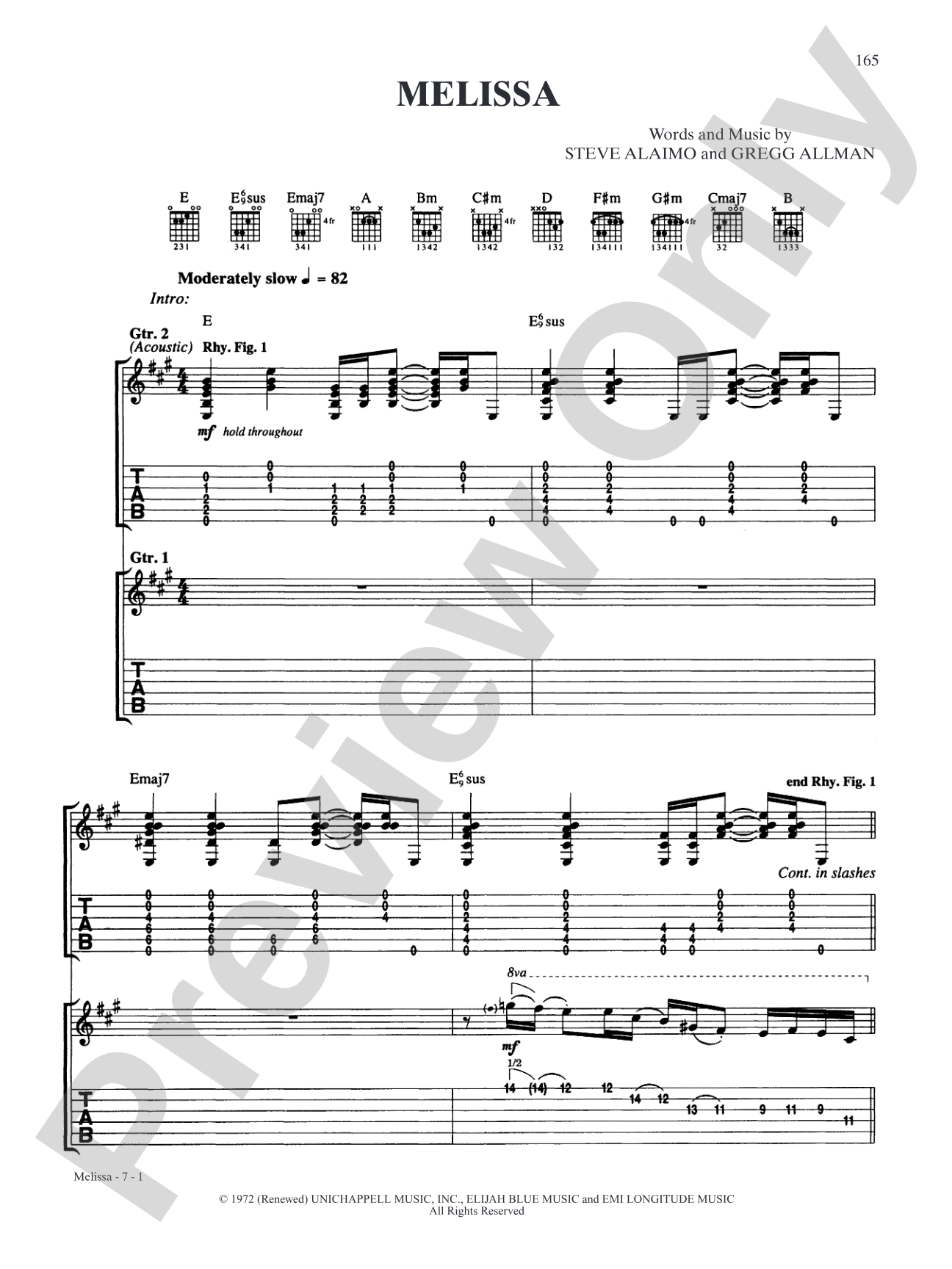 Melissa: Authentic Guitar TAB
