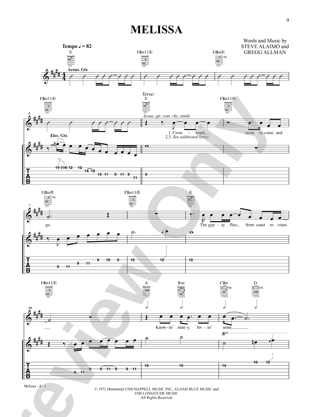 Melissa: Easy Guitar