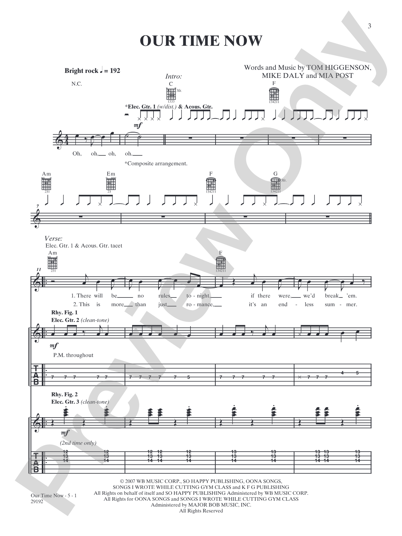 Our Time Now: Authentic Guitar TAB