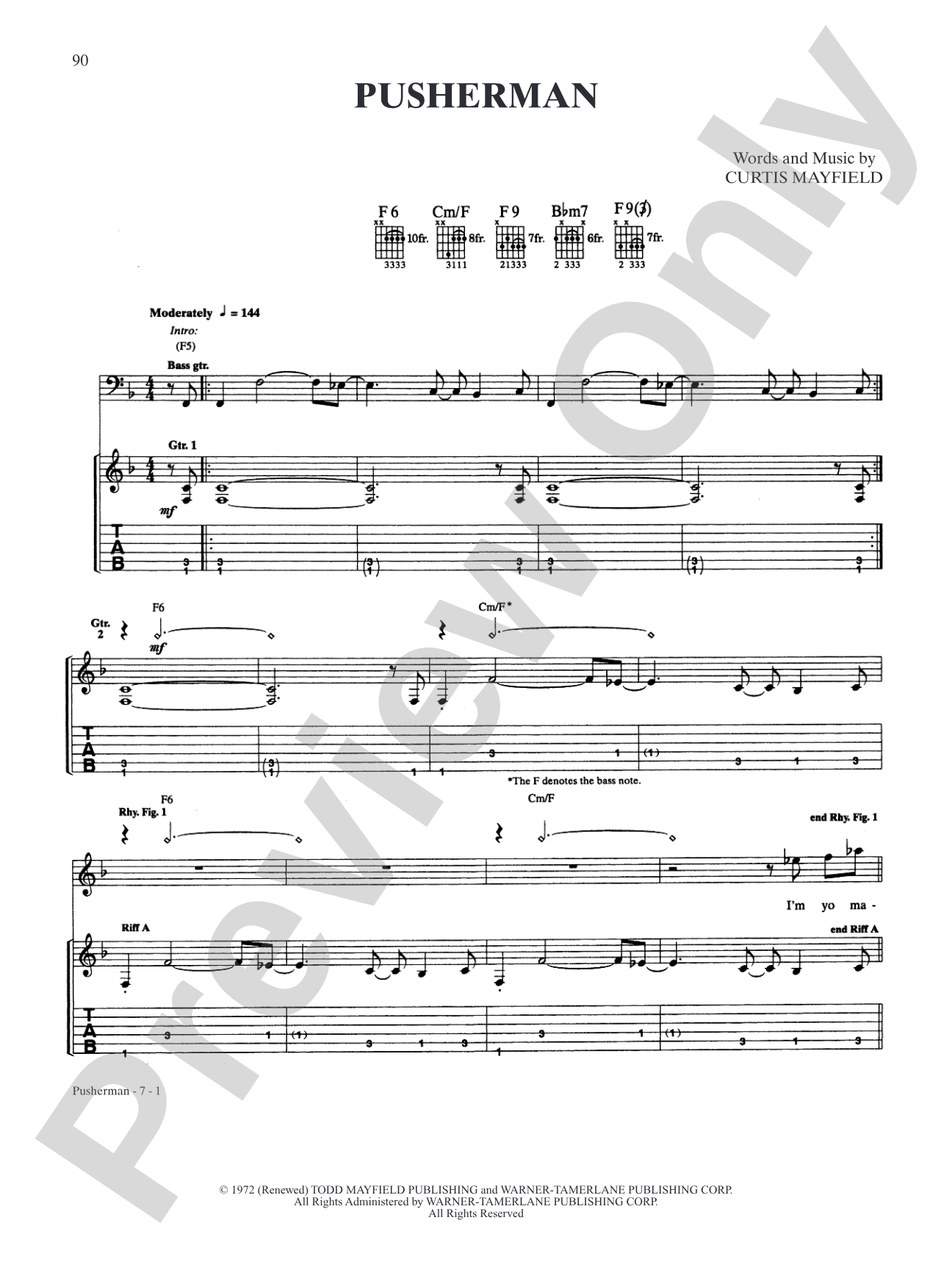 Pusher Man: Authentic Guitar TAB