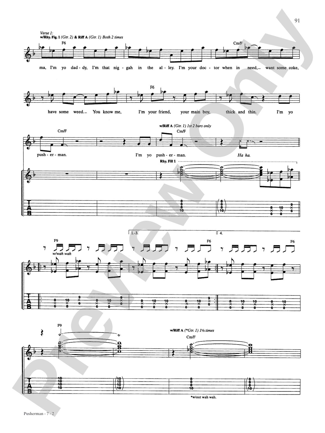 Pusher Man: Authentic Guitar TAB