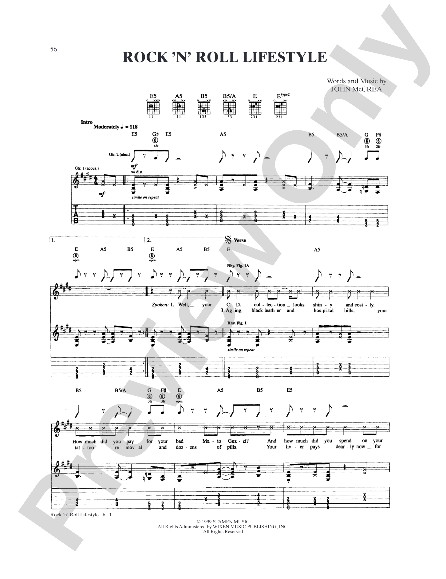 Rock 'N' Roll Lifestyle: Authentic Guitar TAB