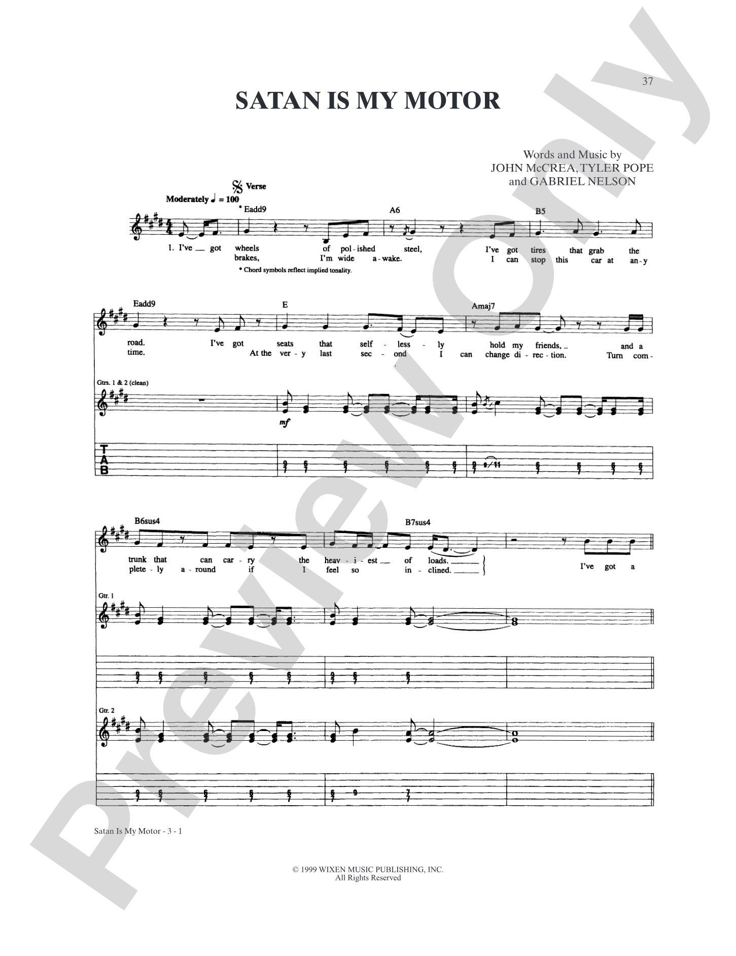 Satan Is My Motor: Authentic Guitar TAB