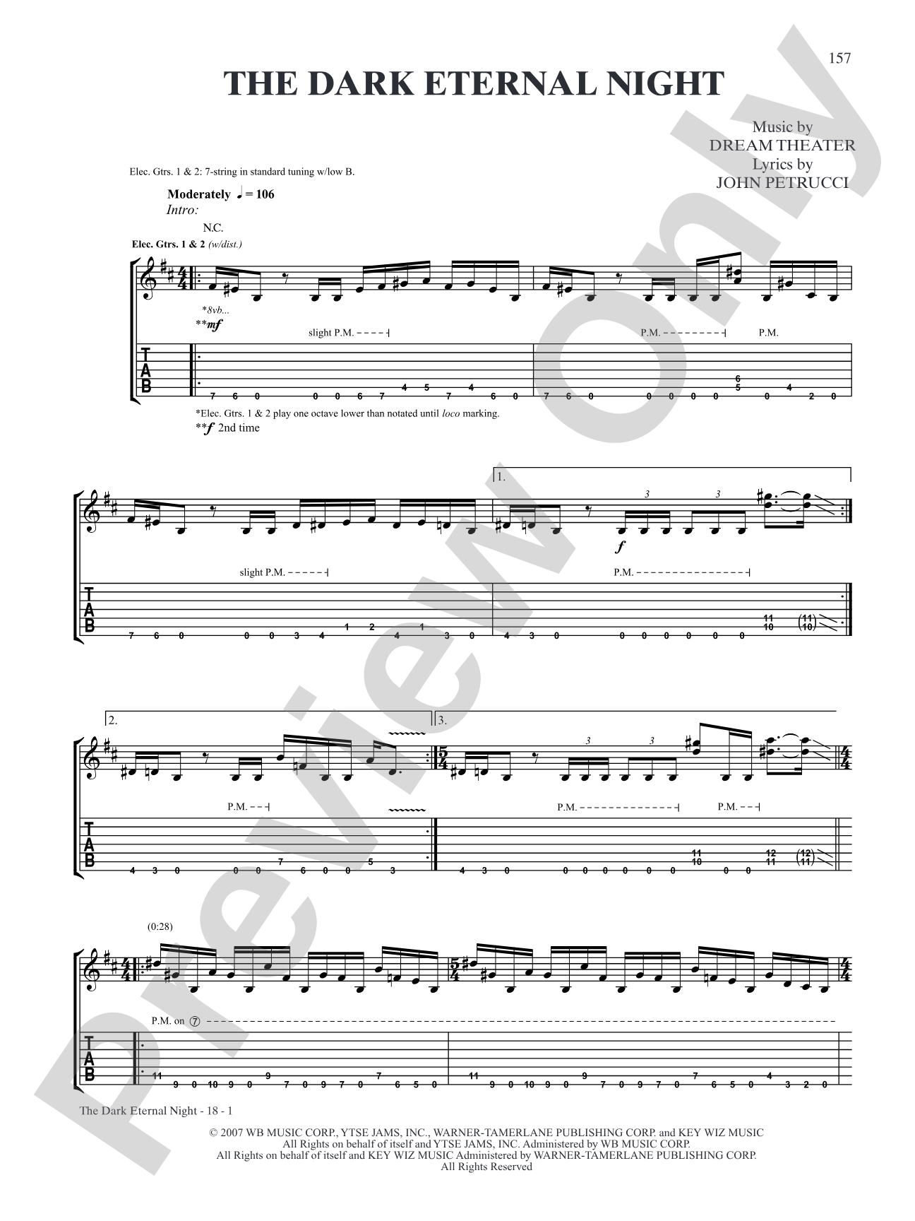 The Dark Eternal Night: Authentic Guitar TAB