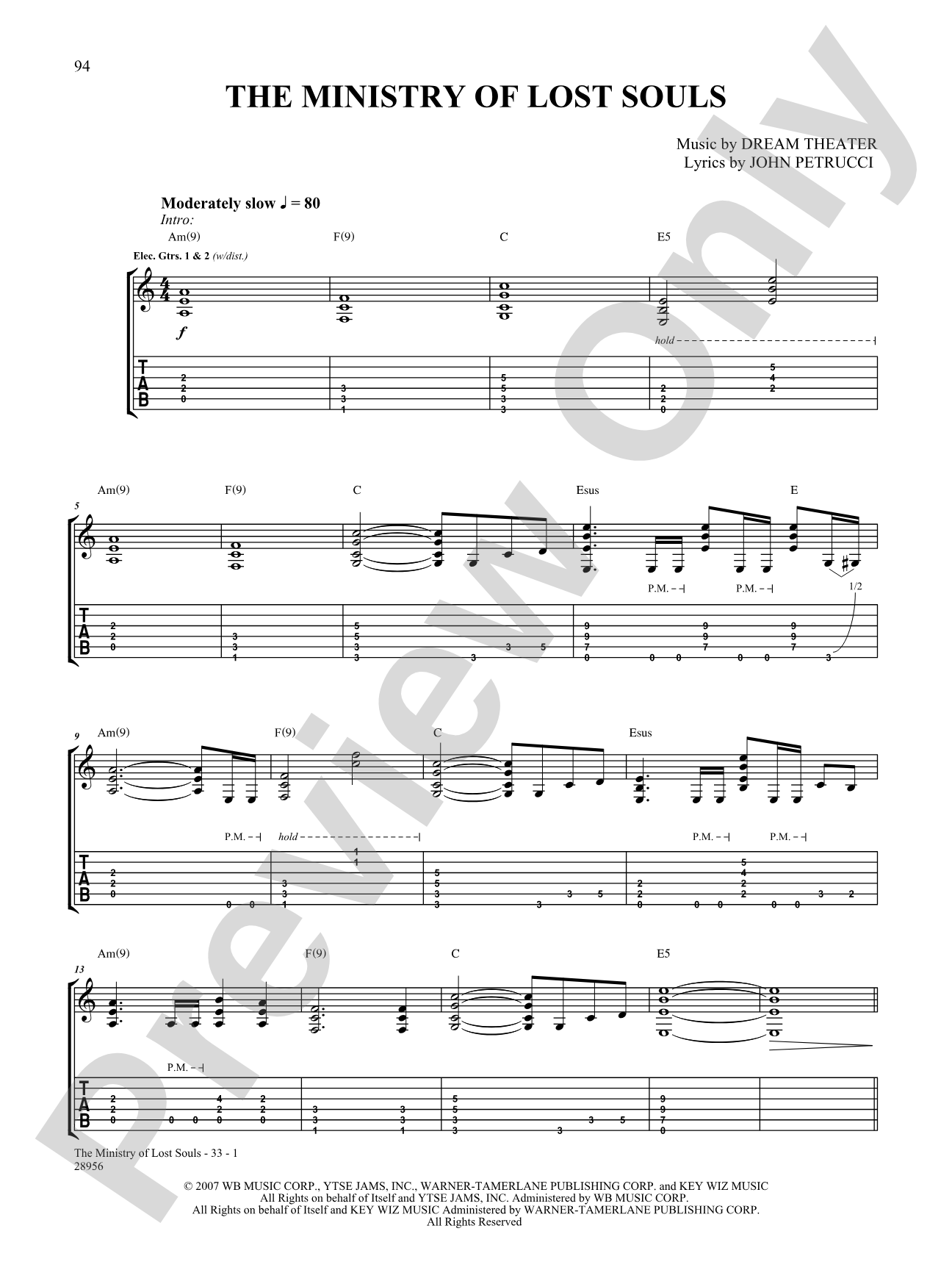 The Ministry of Lost Souls: Authentic Guitar TAB