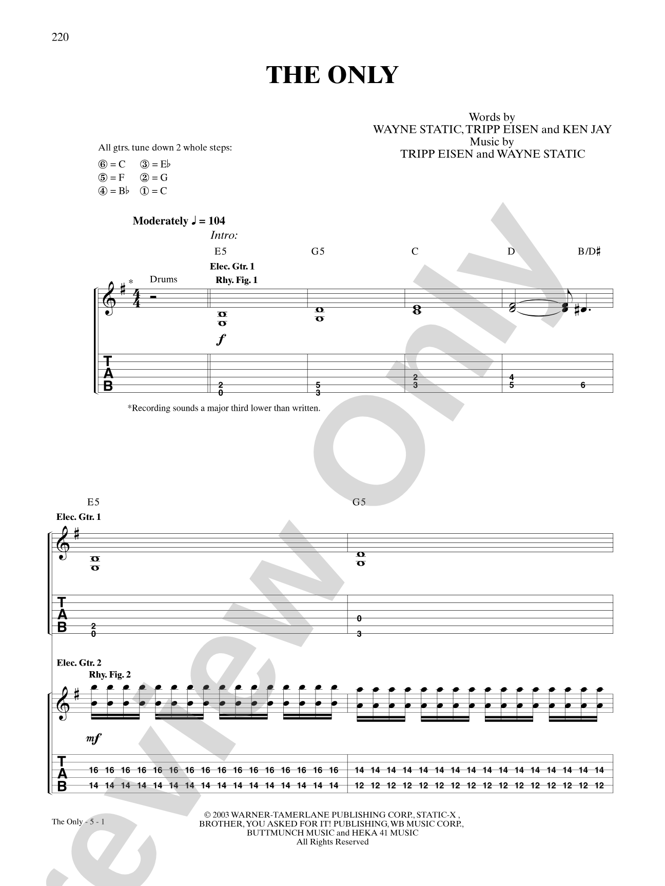 The Only: Authentic Guitar TAB