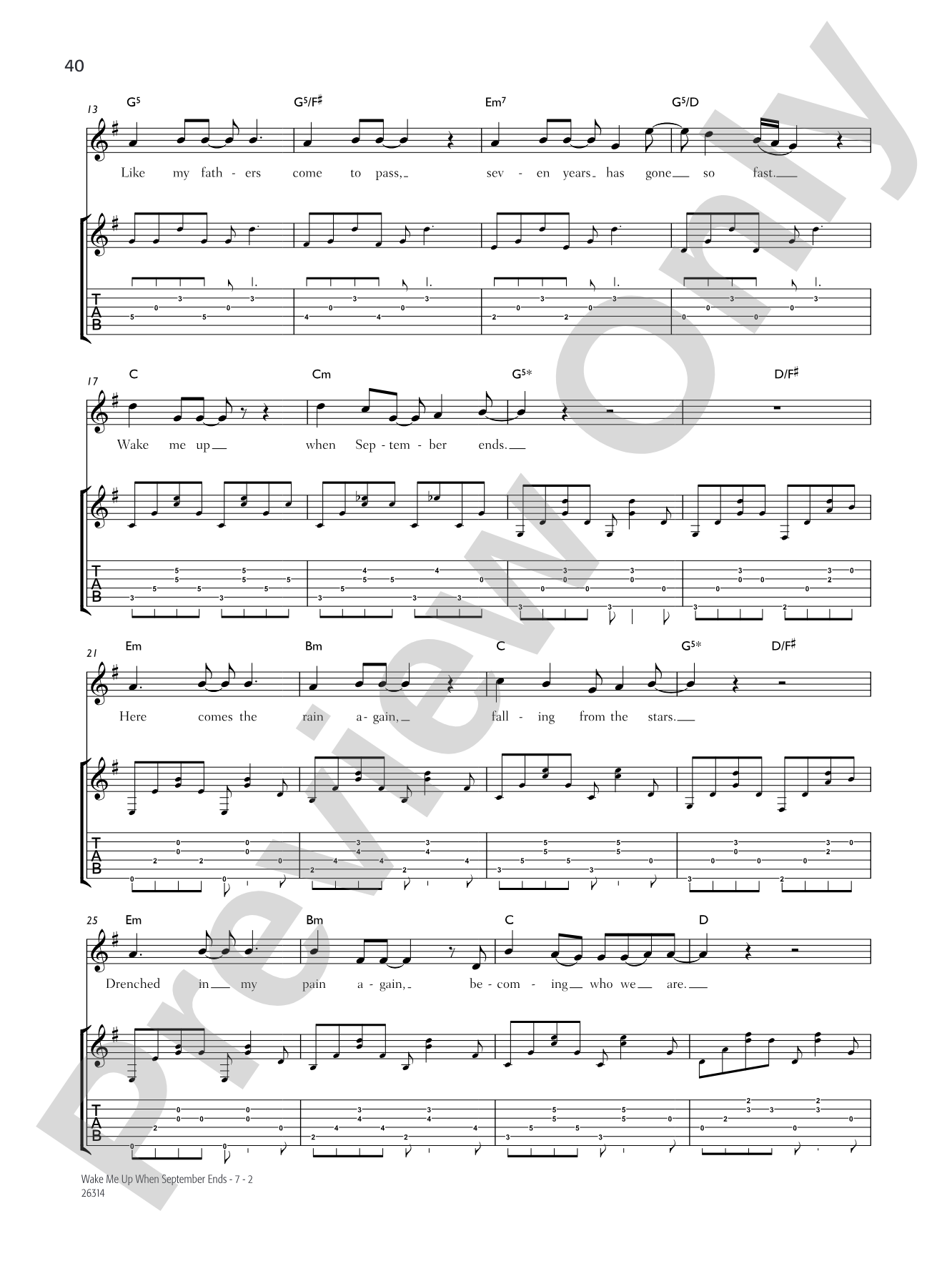 Wake Me Up When September Ends: Guitar TAB