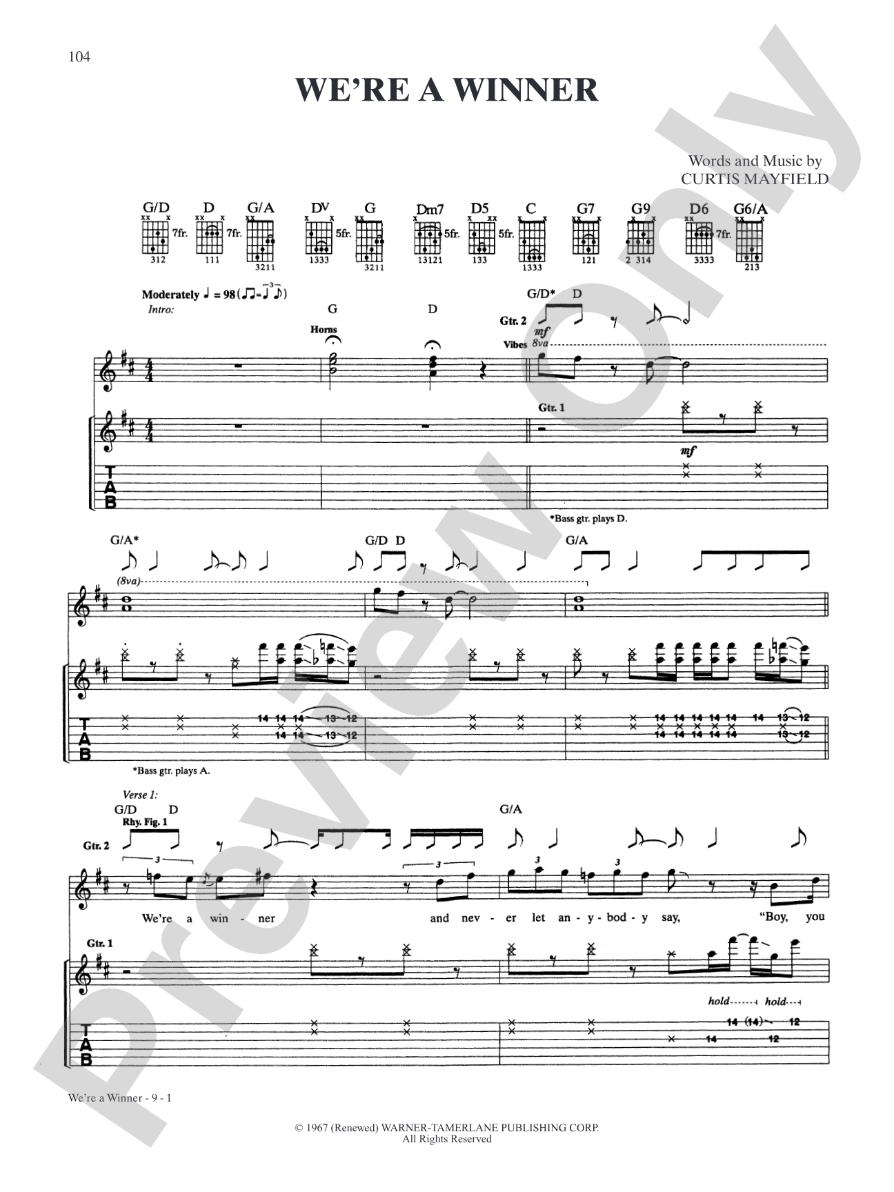 We're a Winner: Authentic Guitar TAB