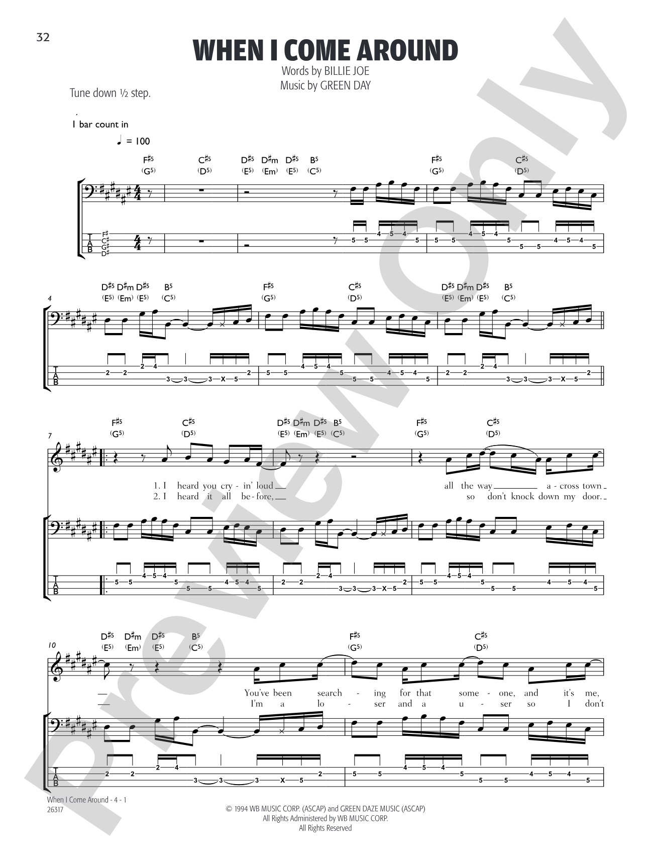 When I Come Around: Bass TAB