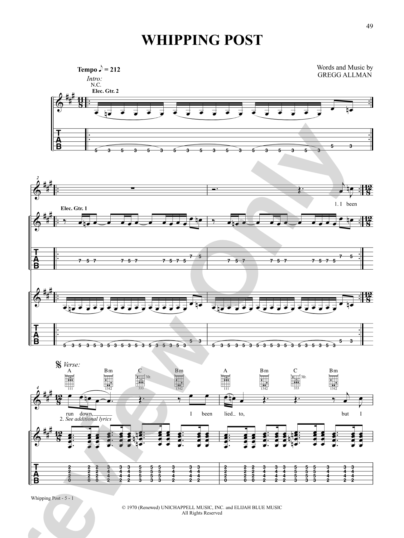 Whipping Post: Easy Guitar