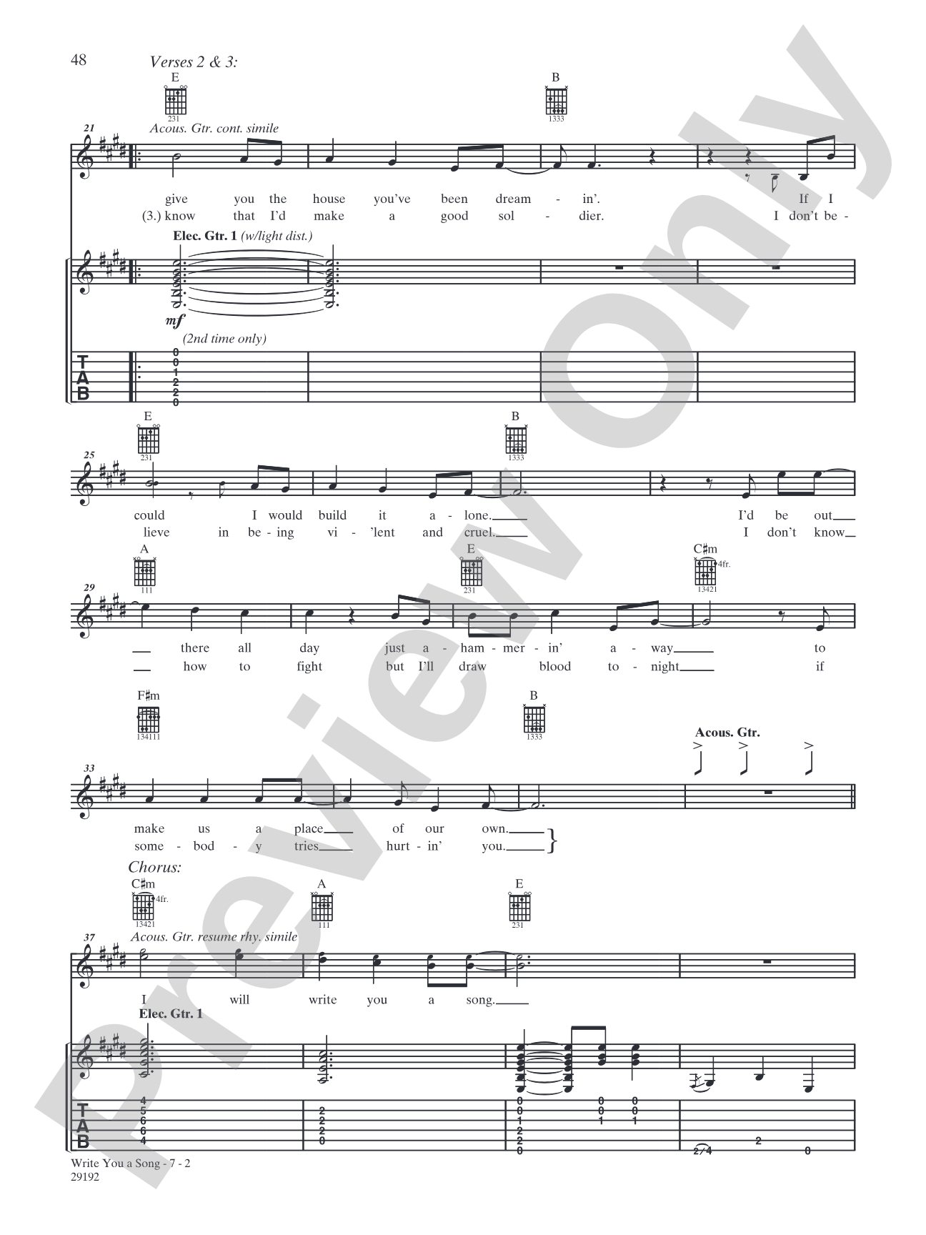Write You A Song: Authentic Guitar TAB
