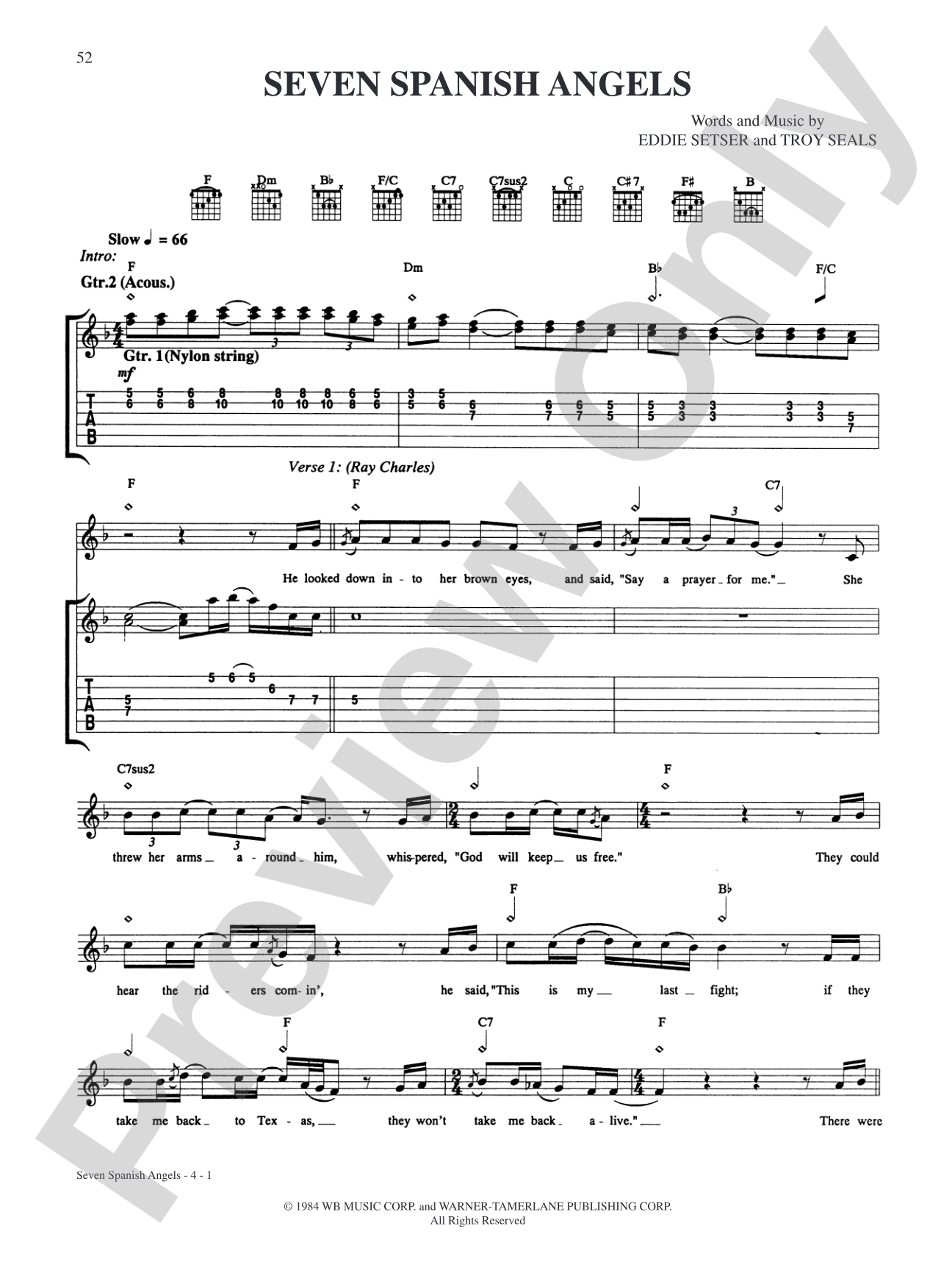 Seven Spanish Angels: Authentic Guitar TAB