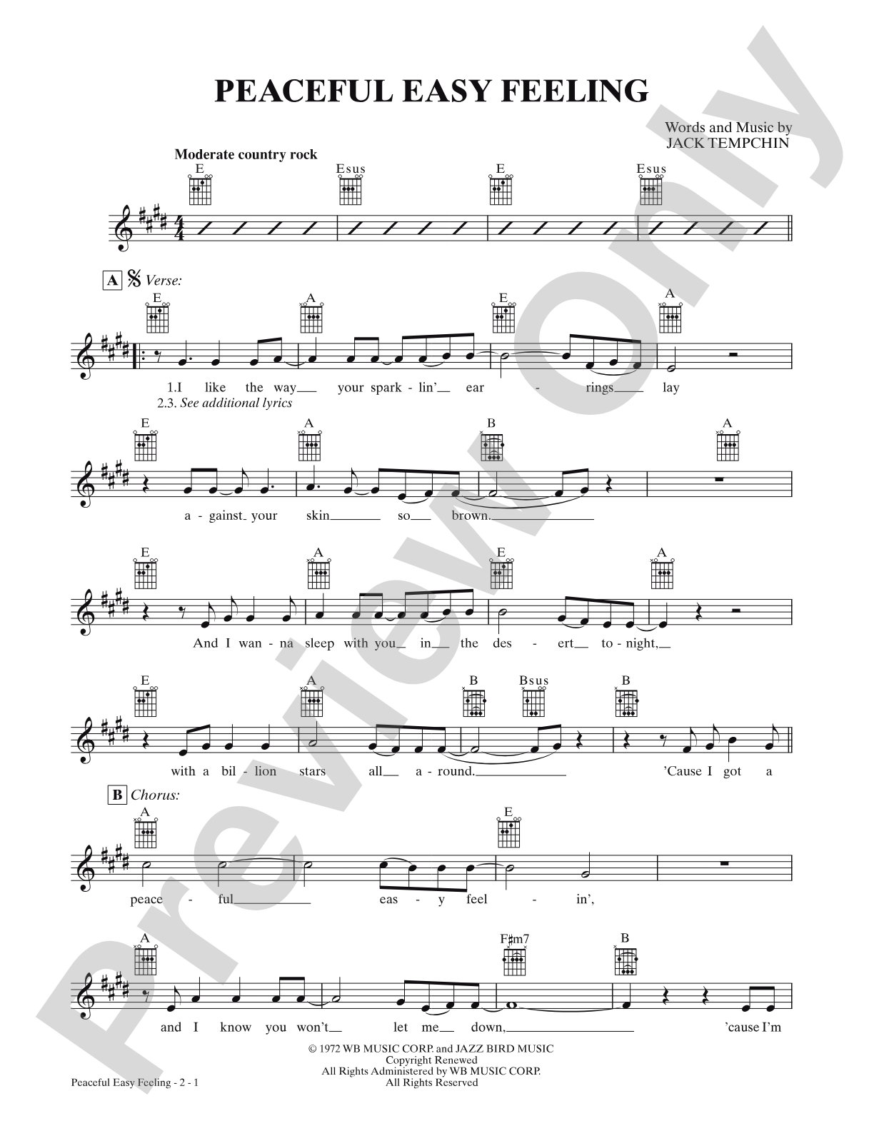 Peaceful Easy Feeling: Lead Sheet