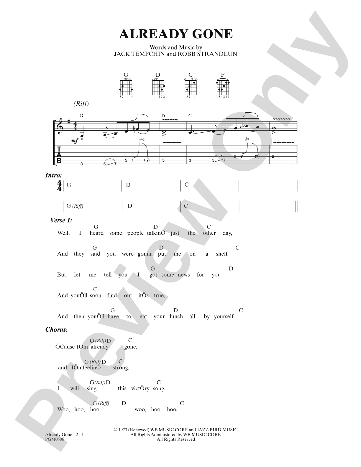 Already Gone: Lead Sheet
