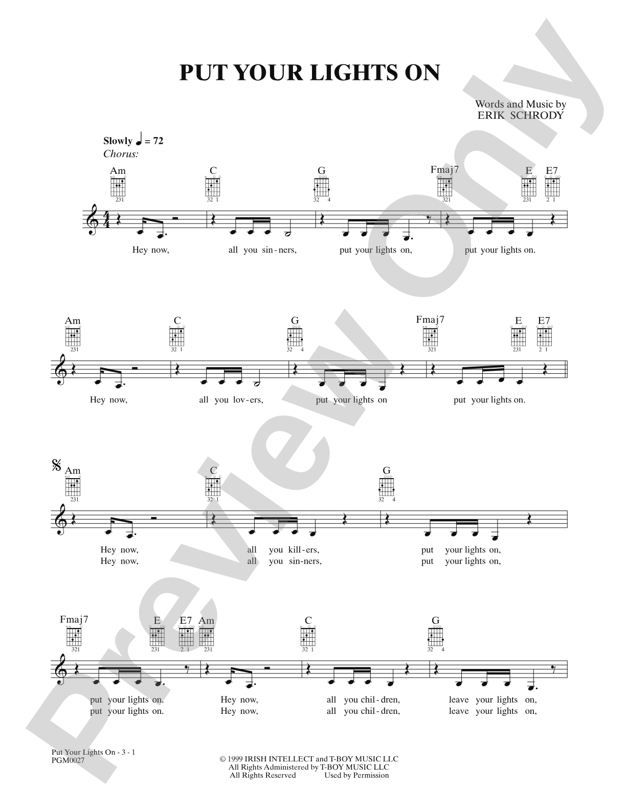 Put Your Lights On: Lead Sheet