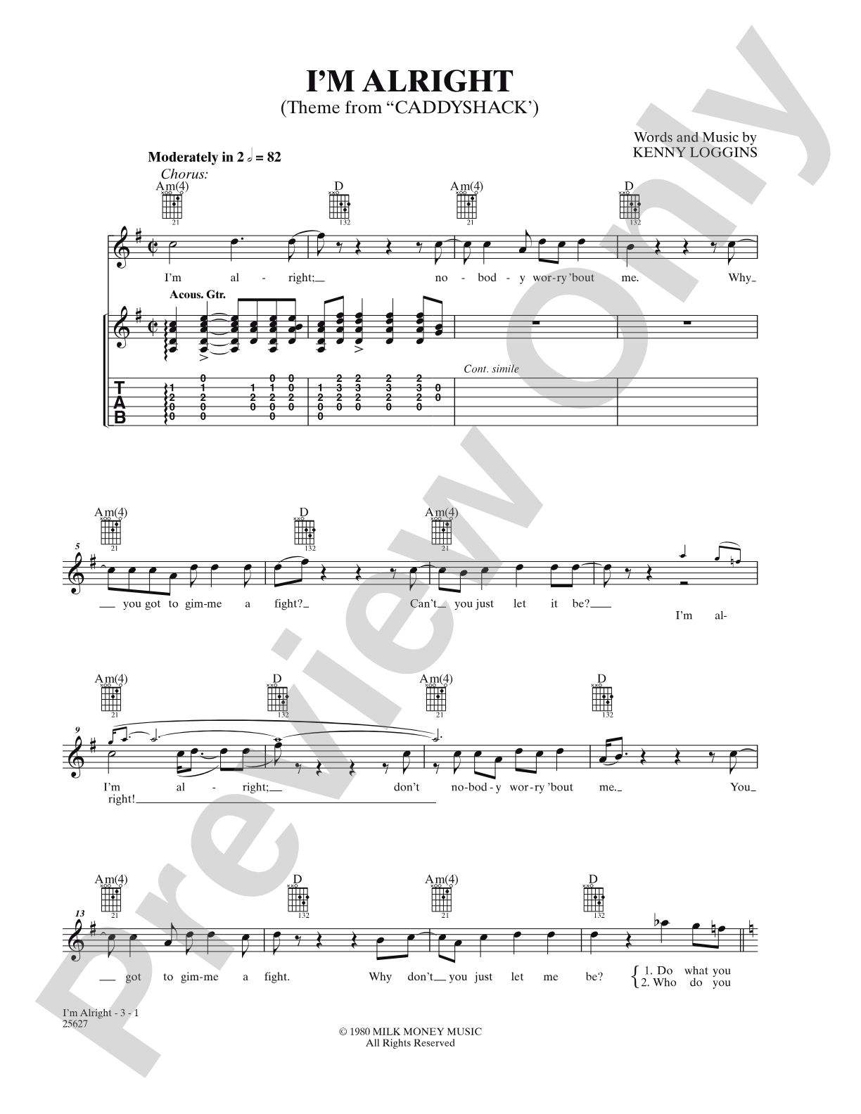 I'm Alright (From "Caddyshack"): Lead Sheet