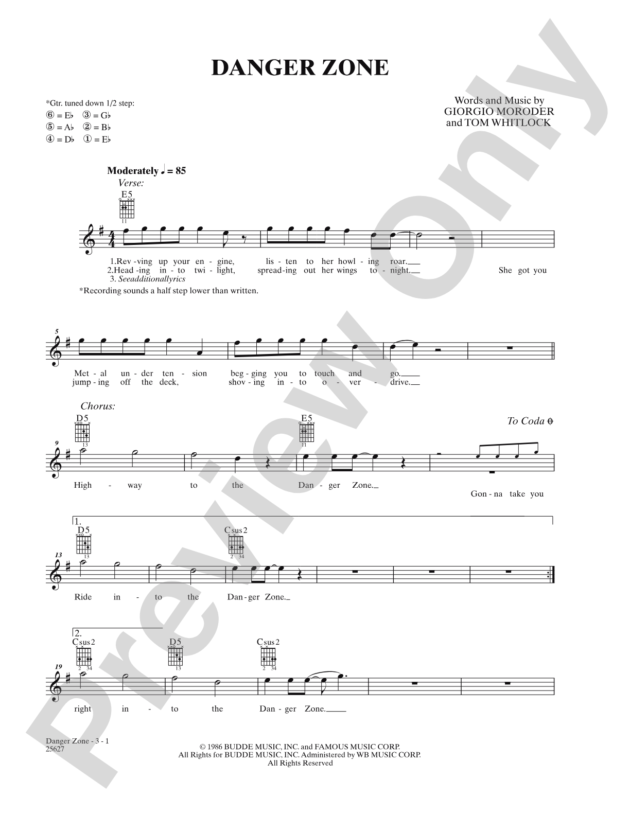 Danger Zone (From "Top Gun"): Lead Sheet