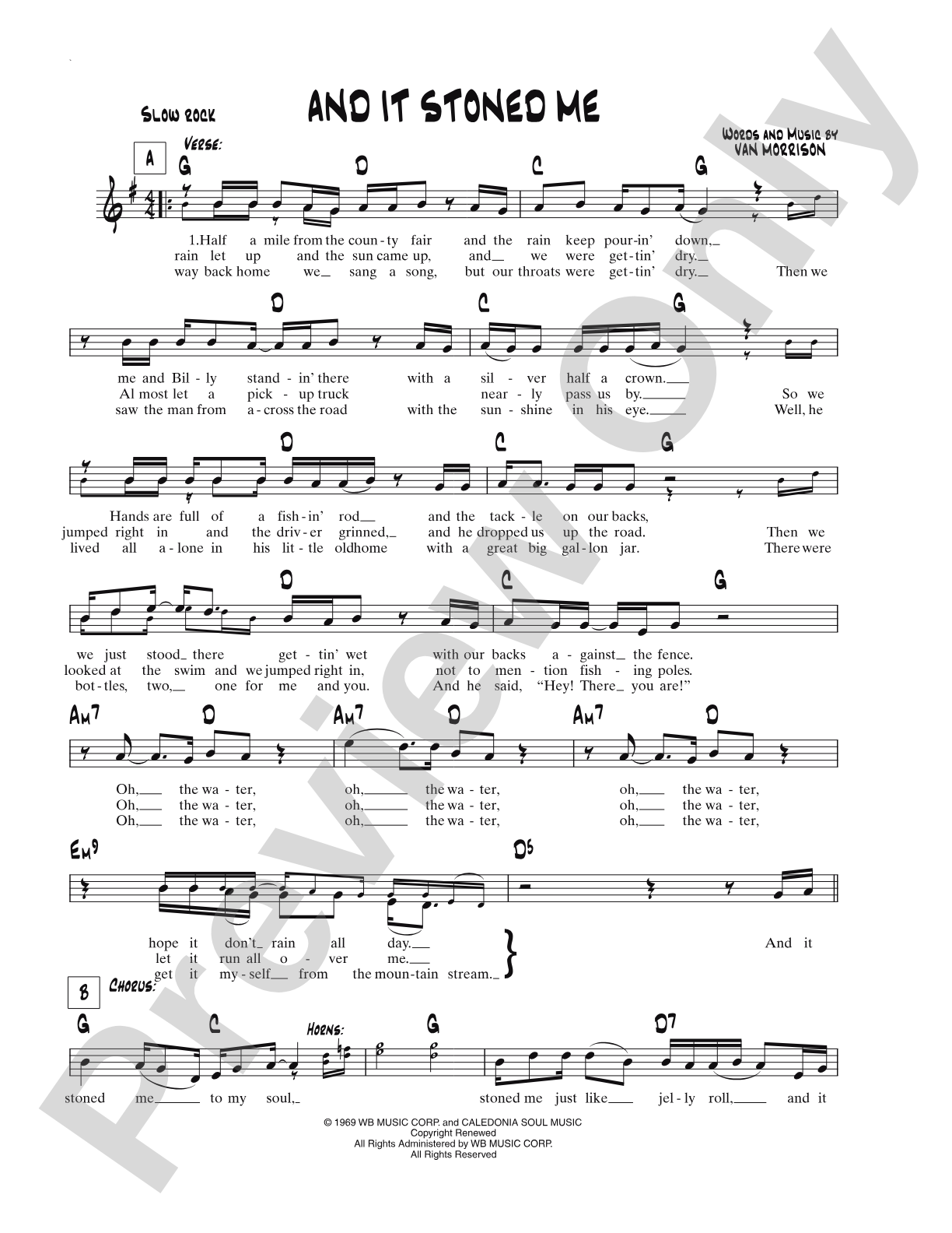 And It Stoned Me: Lead Sheet