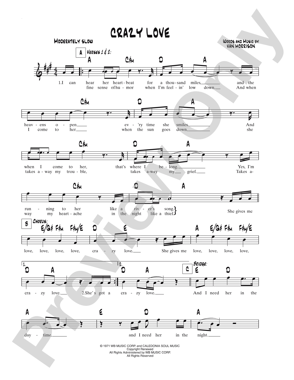 Crazy Love: Lead Sheet | Van Morrison | Digital Sheet Music