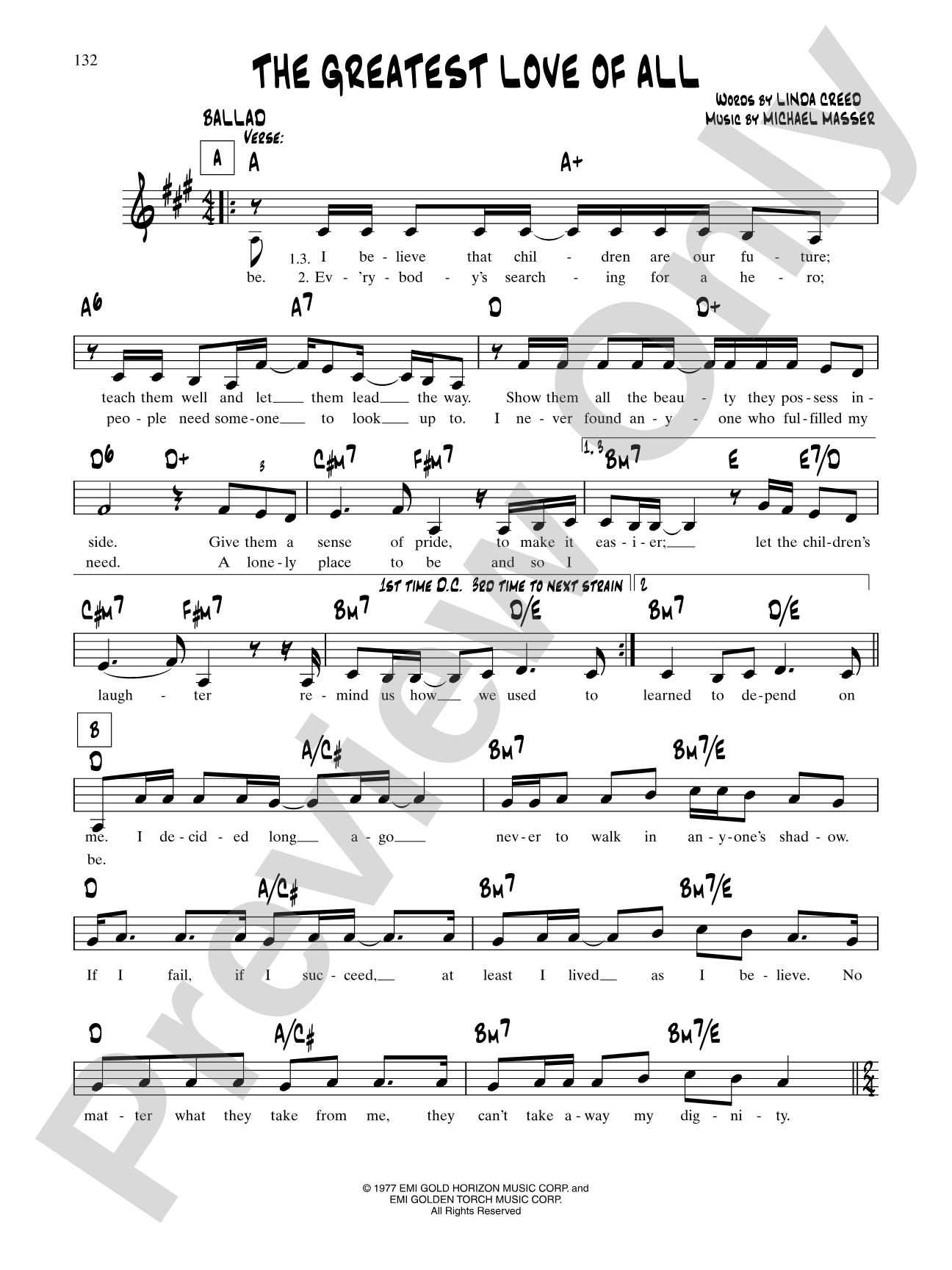 The Greatest Love Of All: Lead Sheet