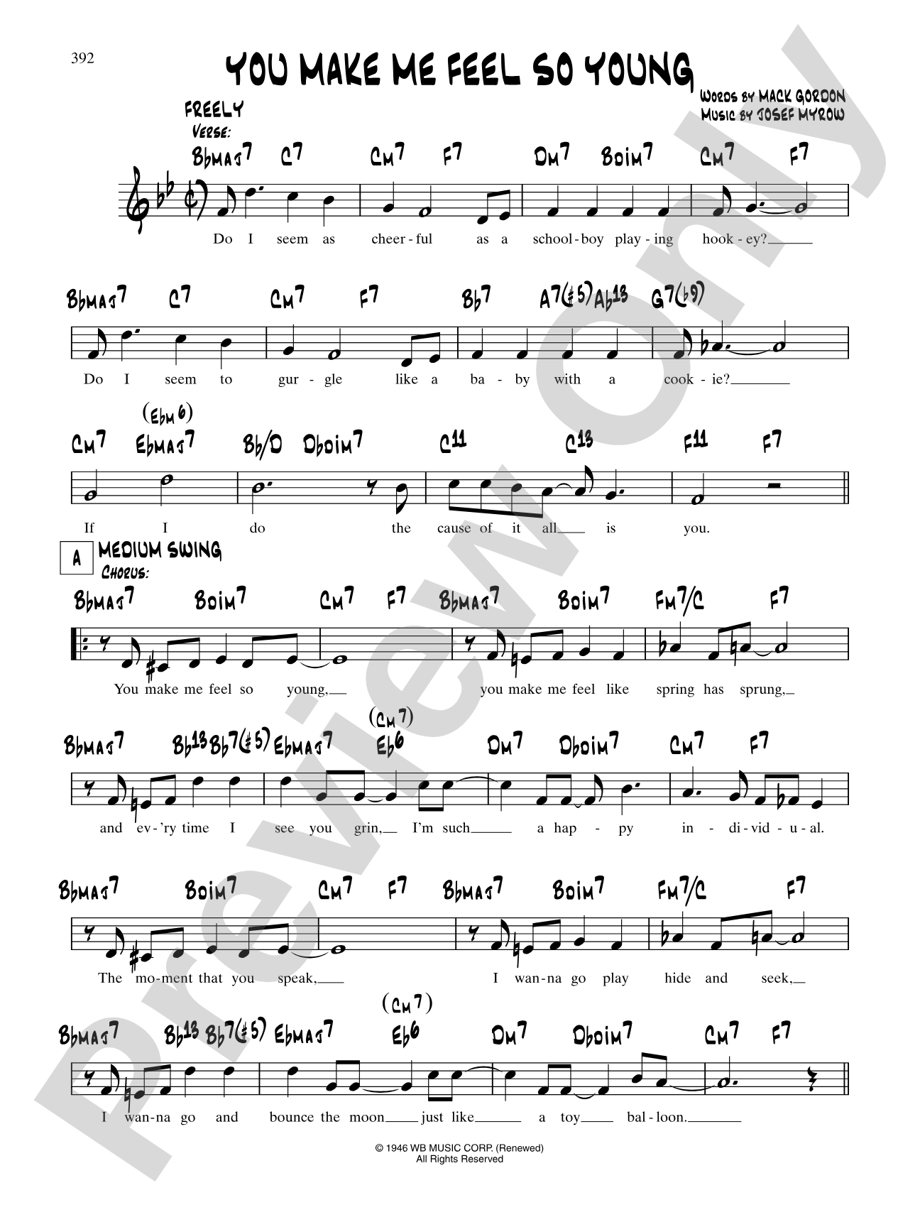You Make Me Feel So Young: Lead Sheet