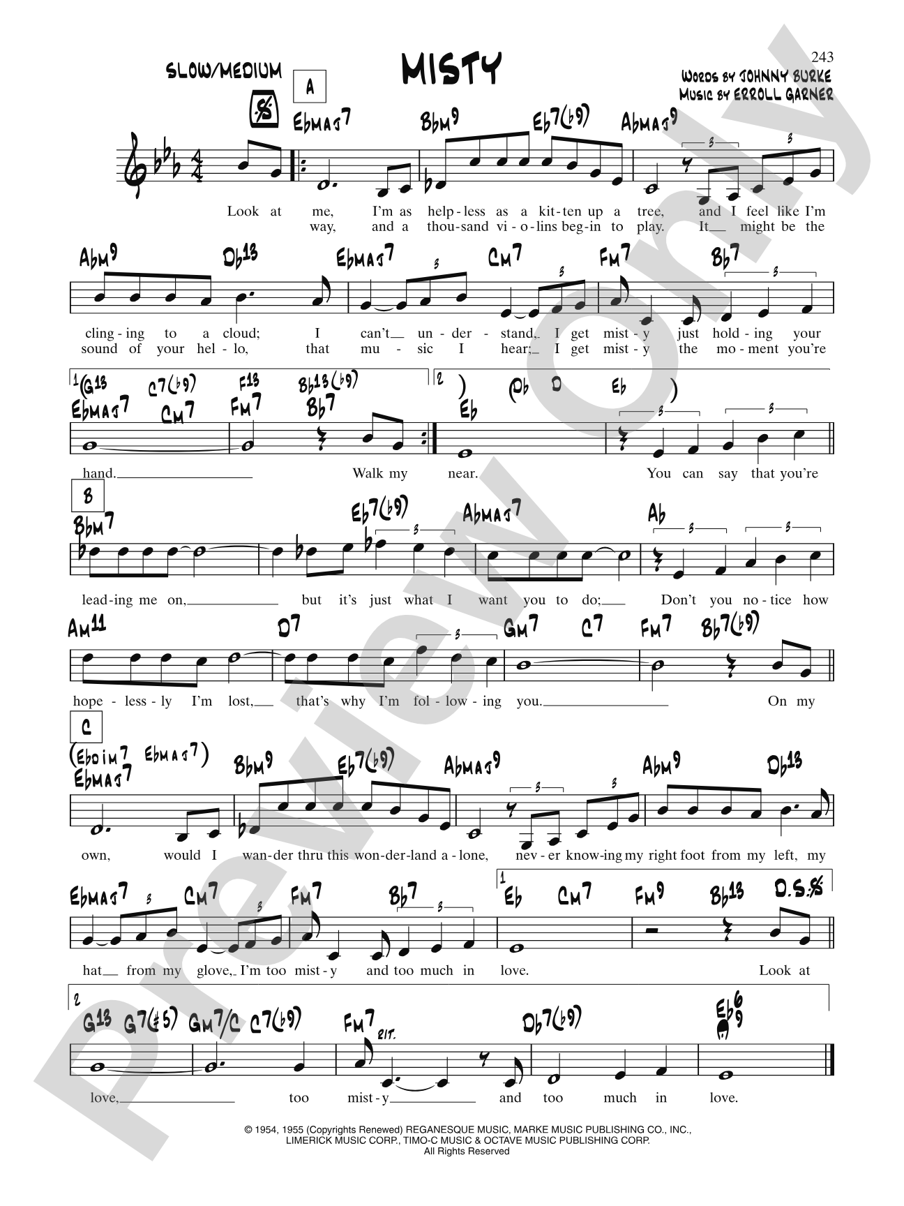 Misty (Vocal): Lead Sheet