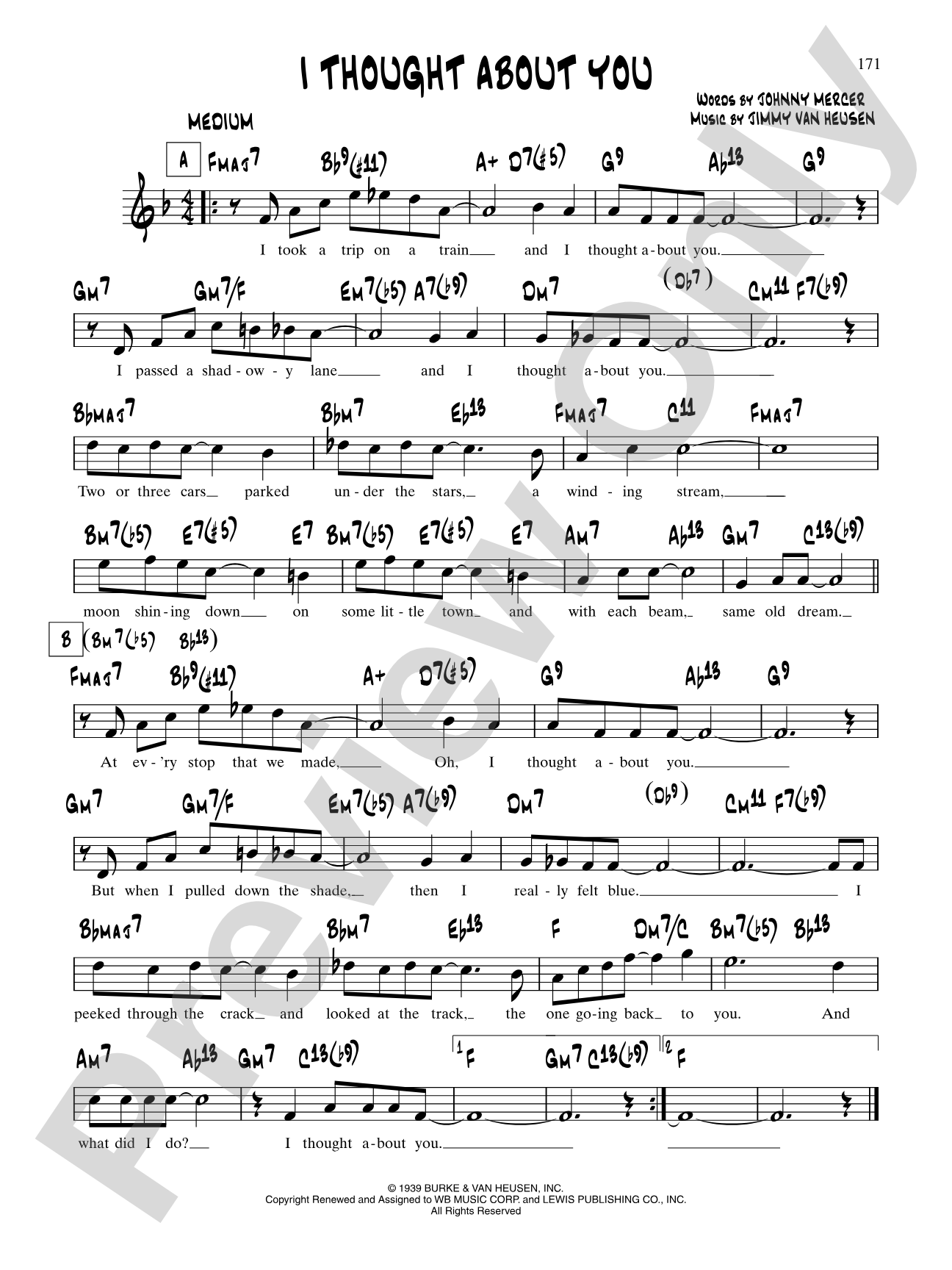 I Thought About You: Lead Sheet