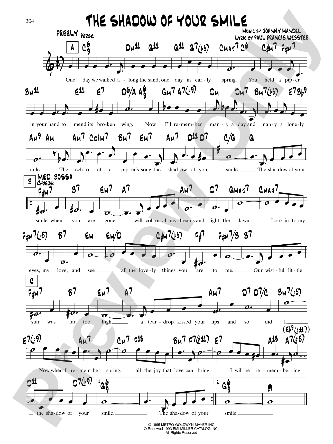 The Shadow Of Your Smile (From "The Sandpiper"): Lead Sheet
