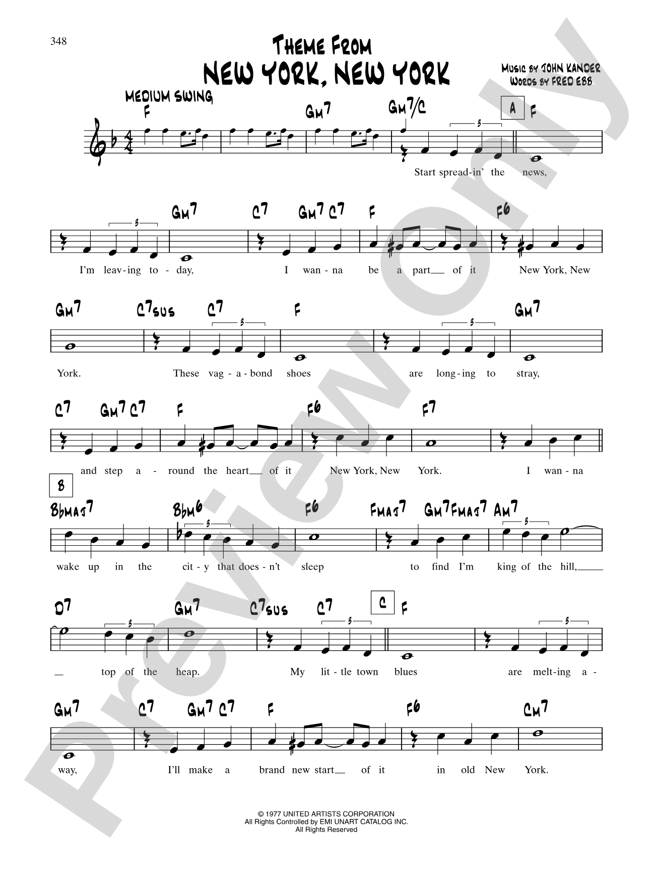 Theme From "New York, New York": Lead Sheet
