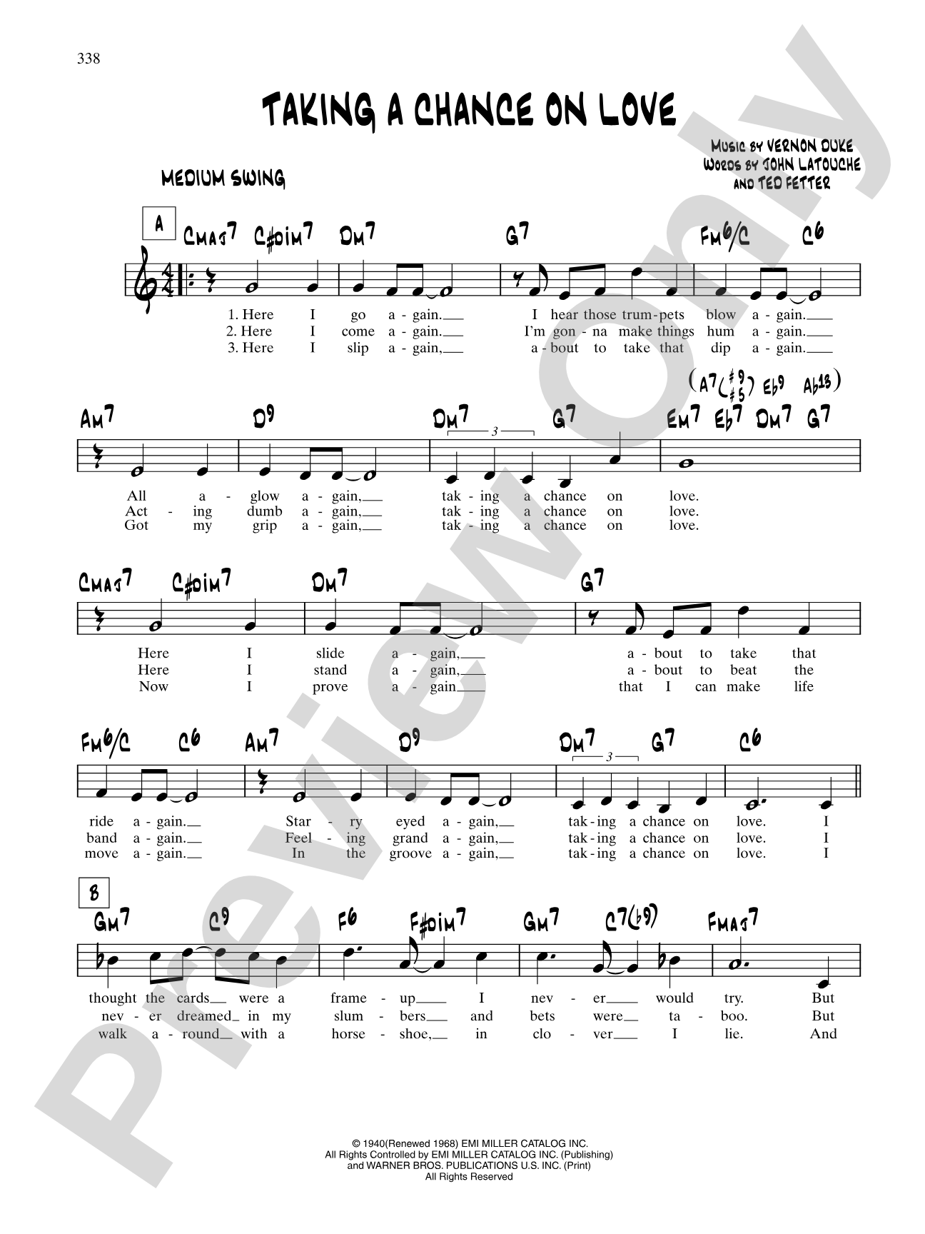 Taking A Chance On Love: Lead Sheet