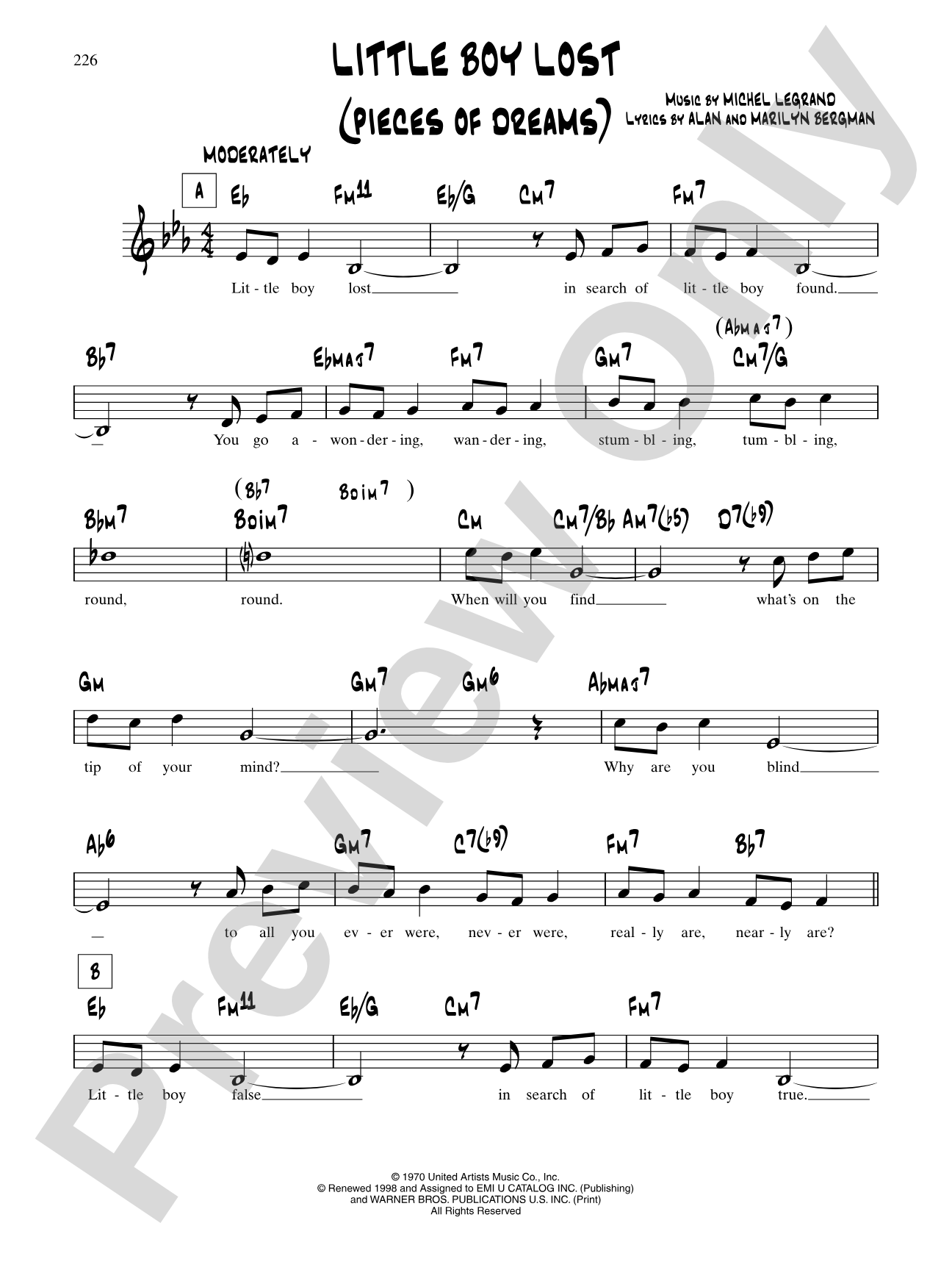 Pieces Of Dreams (Little Boy Lost): Lead Sheet