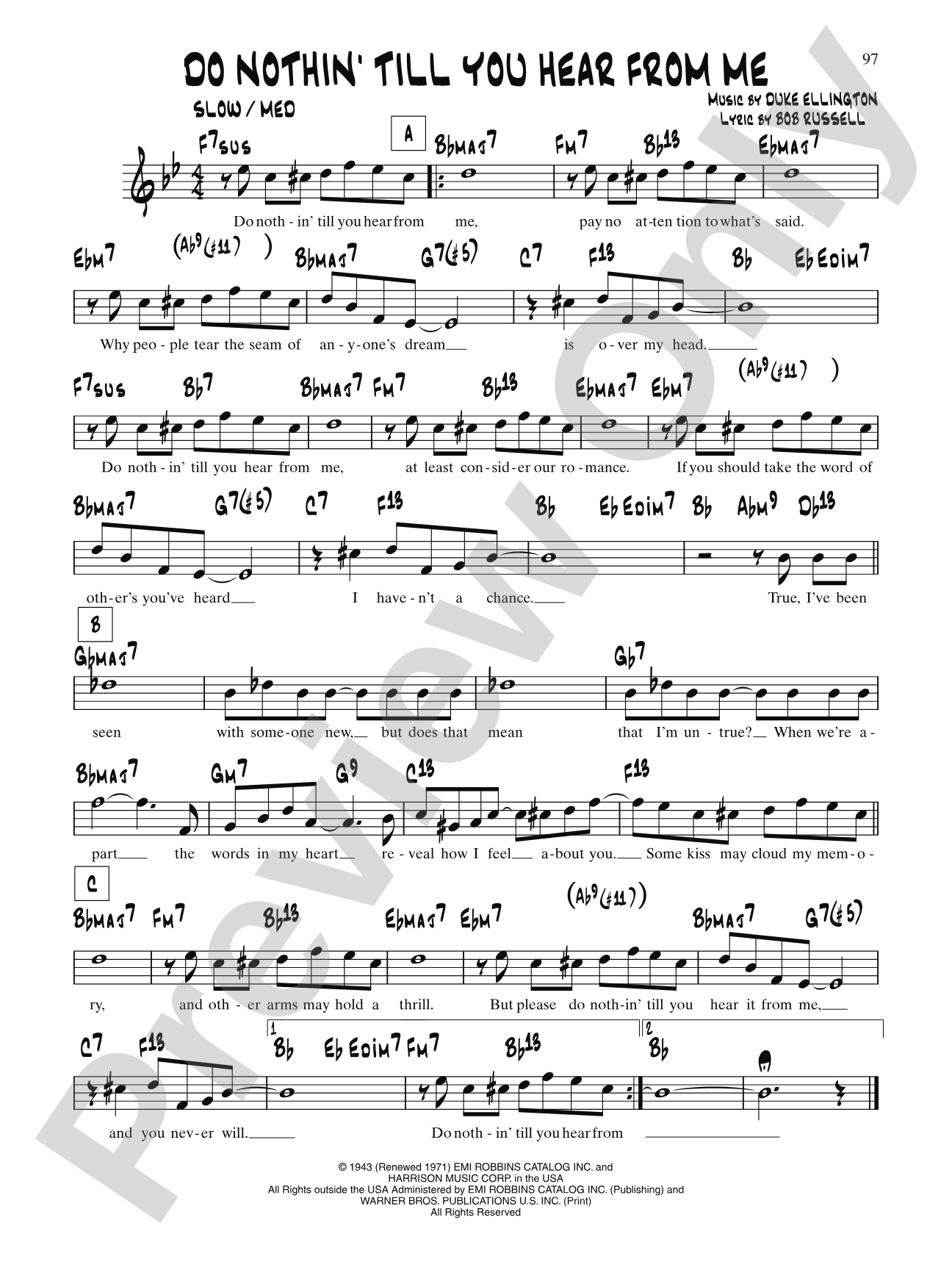 Do Nothin' Till You Hear From Me: Lead Sheet