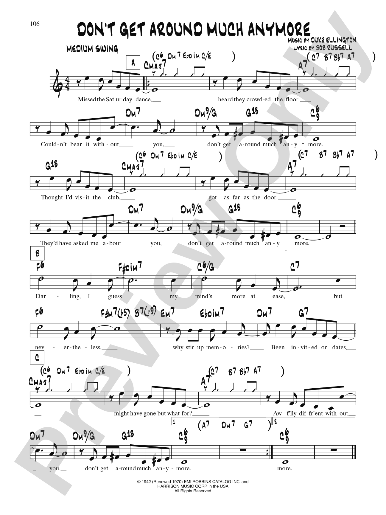 Don't Get Around Much Anymore: Lead Sheet