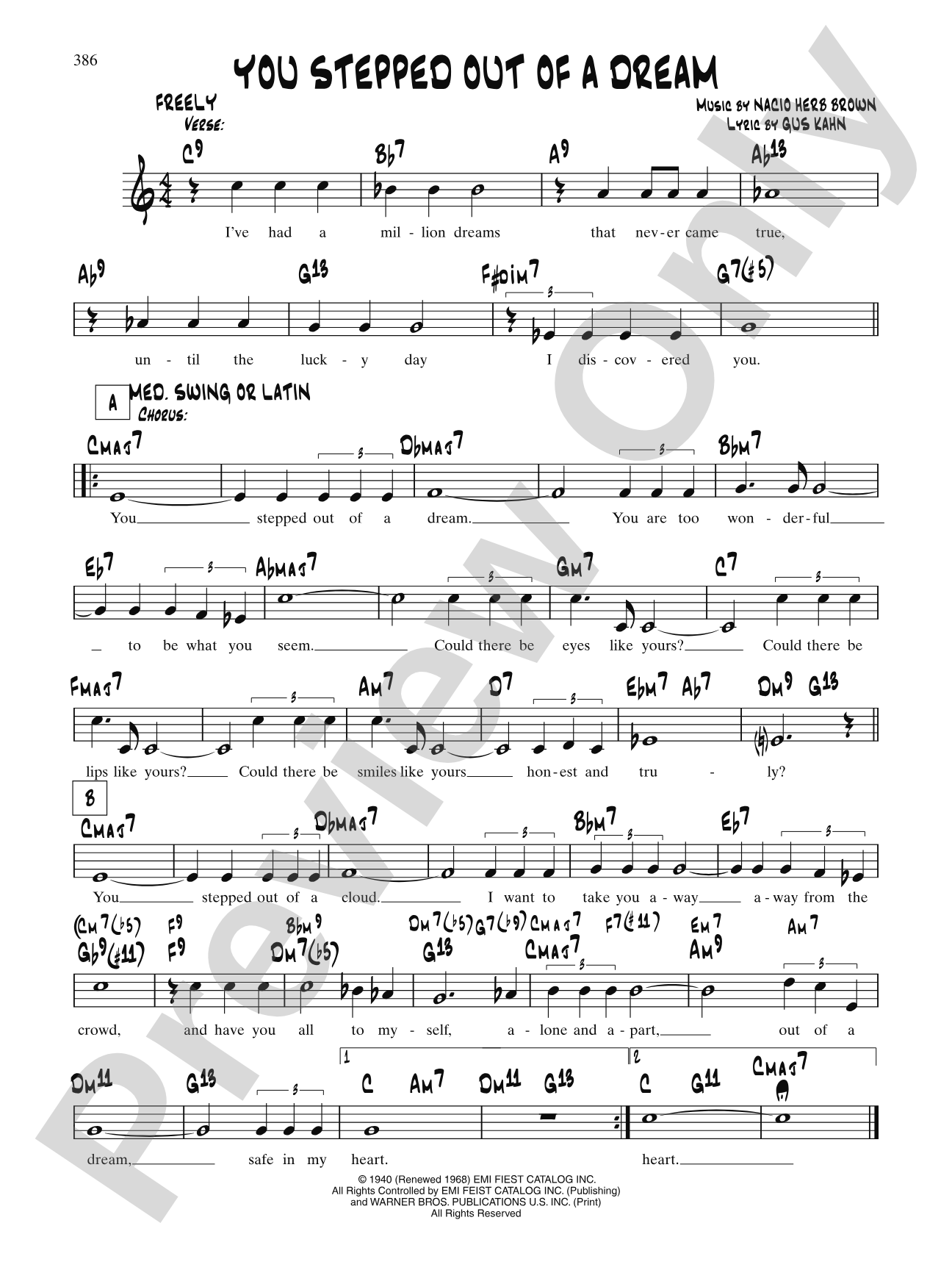 You Stepped Out Of A Dream: Lead Sheet