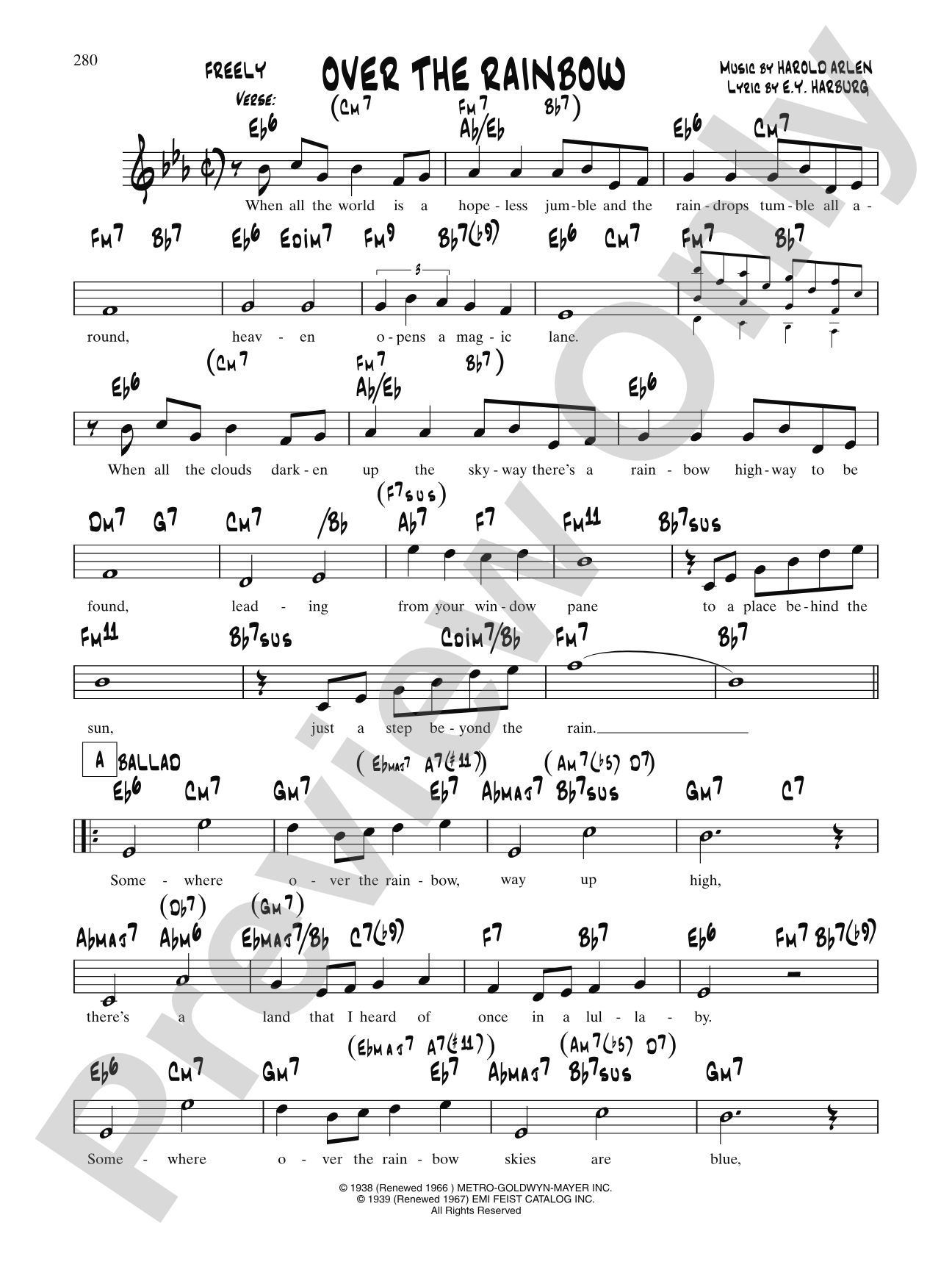 Over The Rainbow (From "The Wizard Of Oz"): Lead Sheet