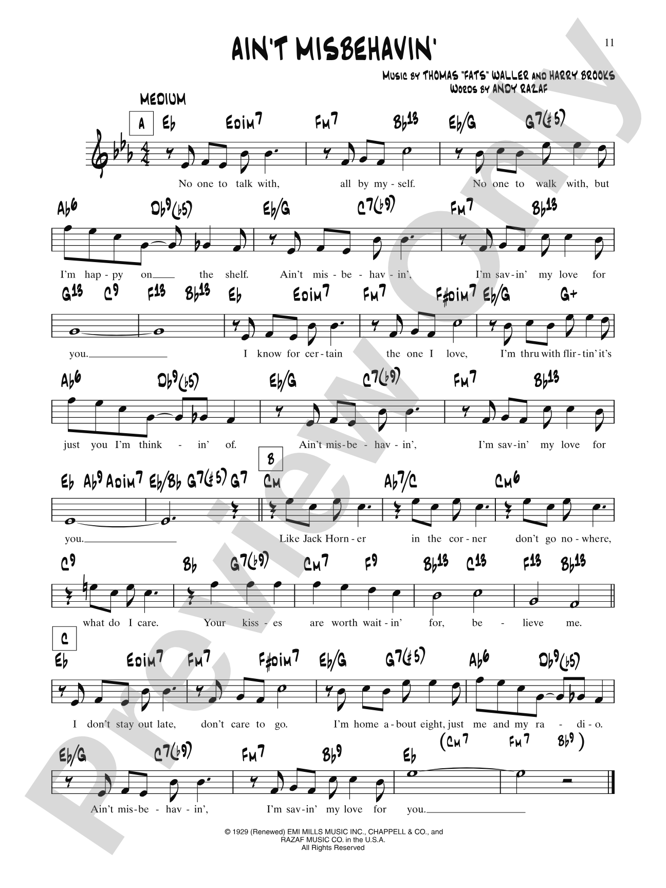 Ain't Misbehavin': Lead Sheet