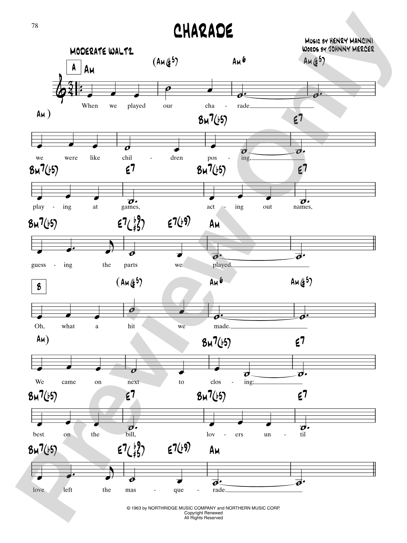 Charade (From "Charade"): Lead Sheet