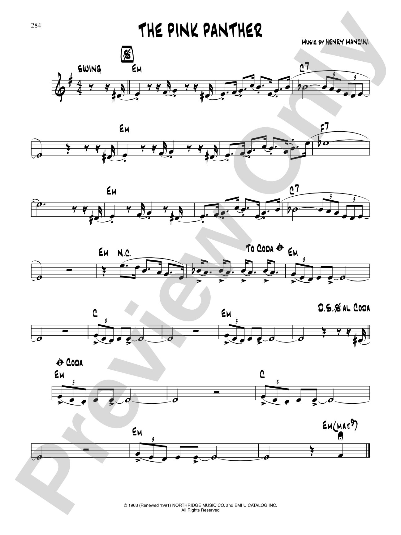 The Pink Panther (From "The Pink Panther"): Lead Sheet
