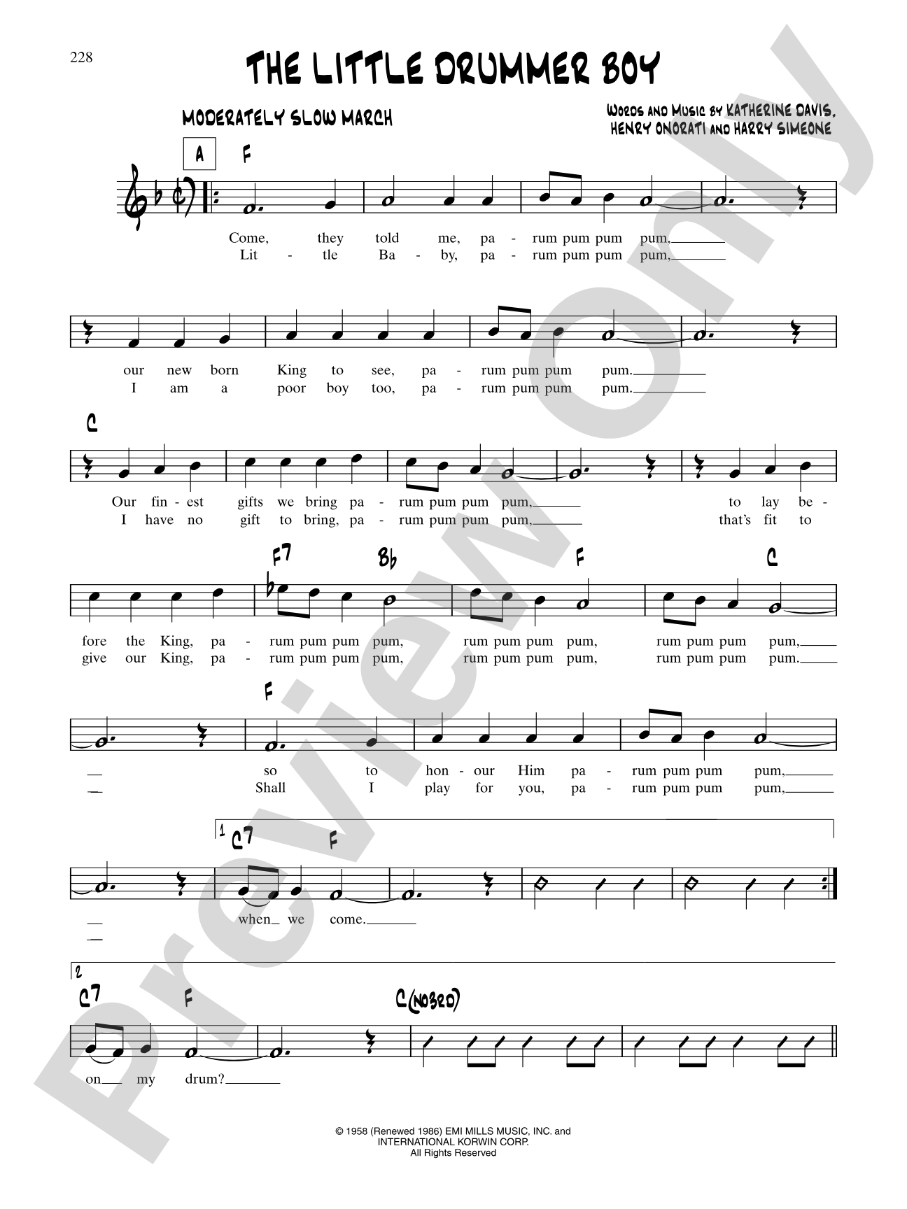 The Little Drummer Boy: Lead Sheet