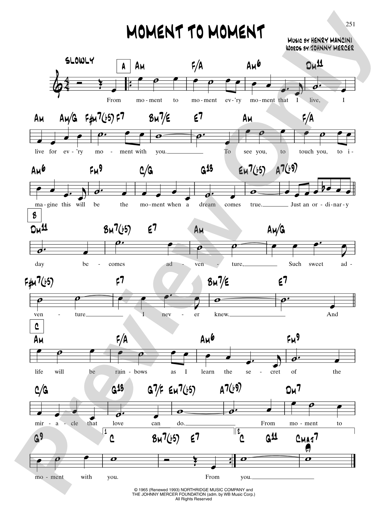 Moment To Moment (From "Moment To Moment"): Lead Sheet