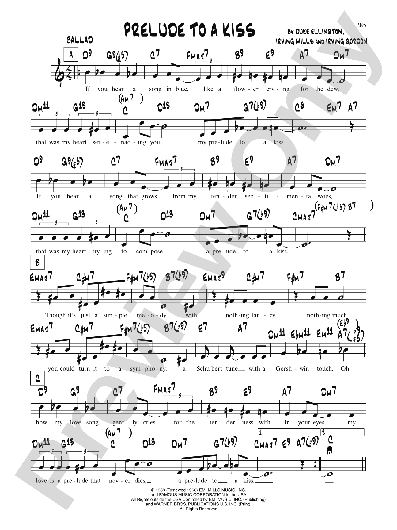 Prelude To A Kiss: Lead Sheet