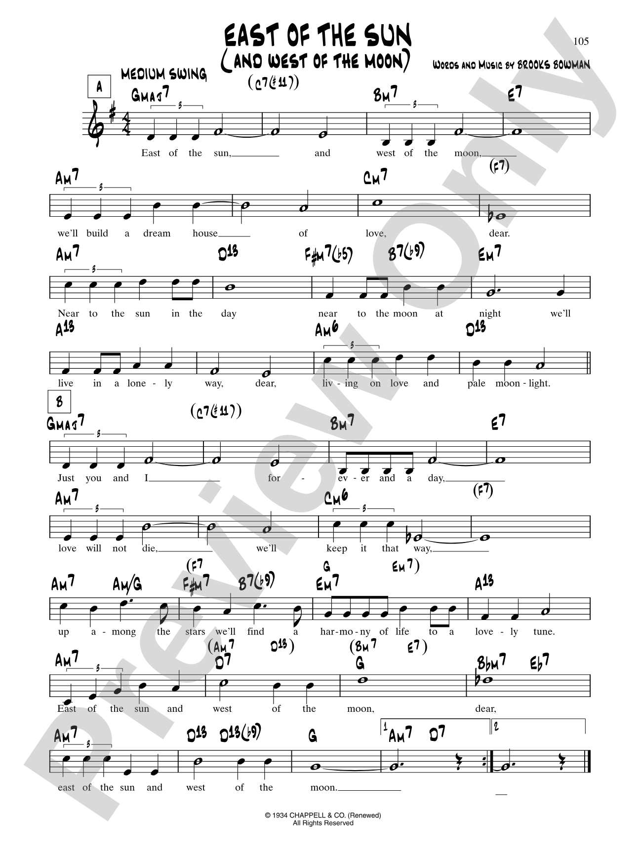 East Of The Sun (And West Of The Moon): Lead Sheet