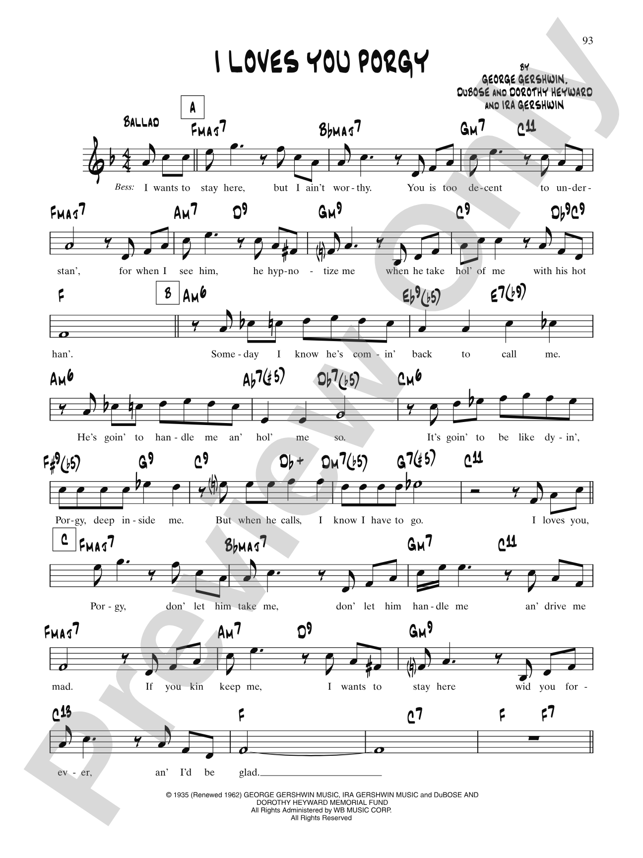 I Loves You, Porgy (From "Porgy And Bess"): Lead Sheet