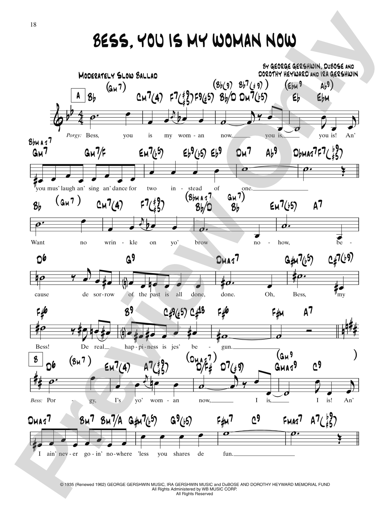 Bess You Is My Woman Now (From "Porgy And Bess"): Lead Sheet