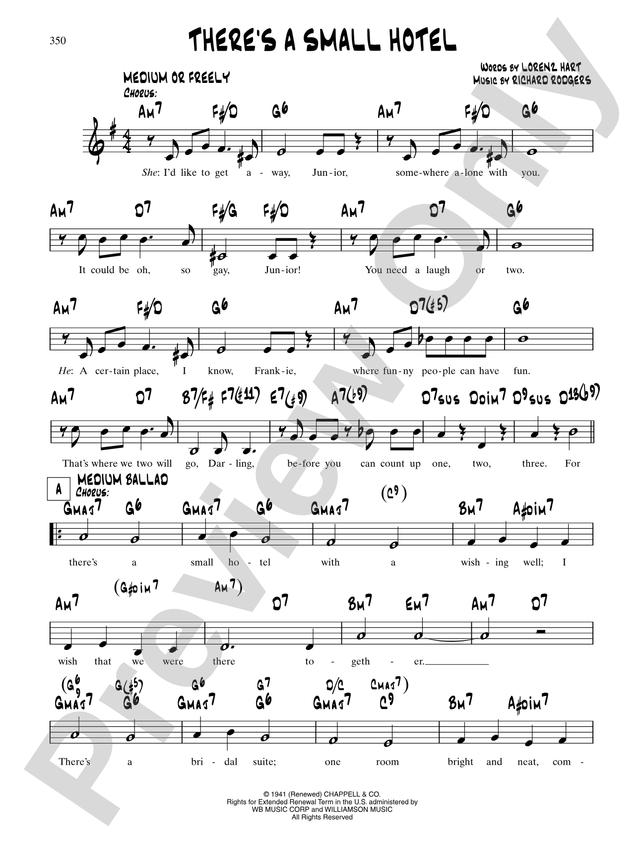 There's A Small Hotel (From "On Your Toes"): Lead Sheet