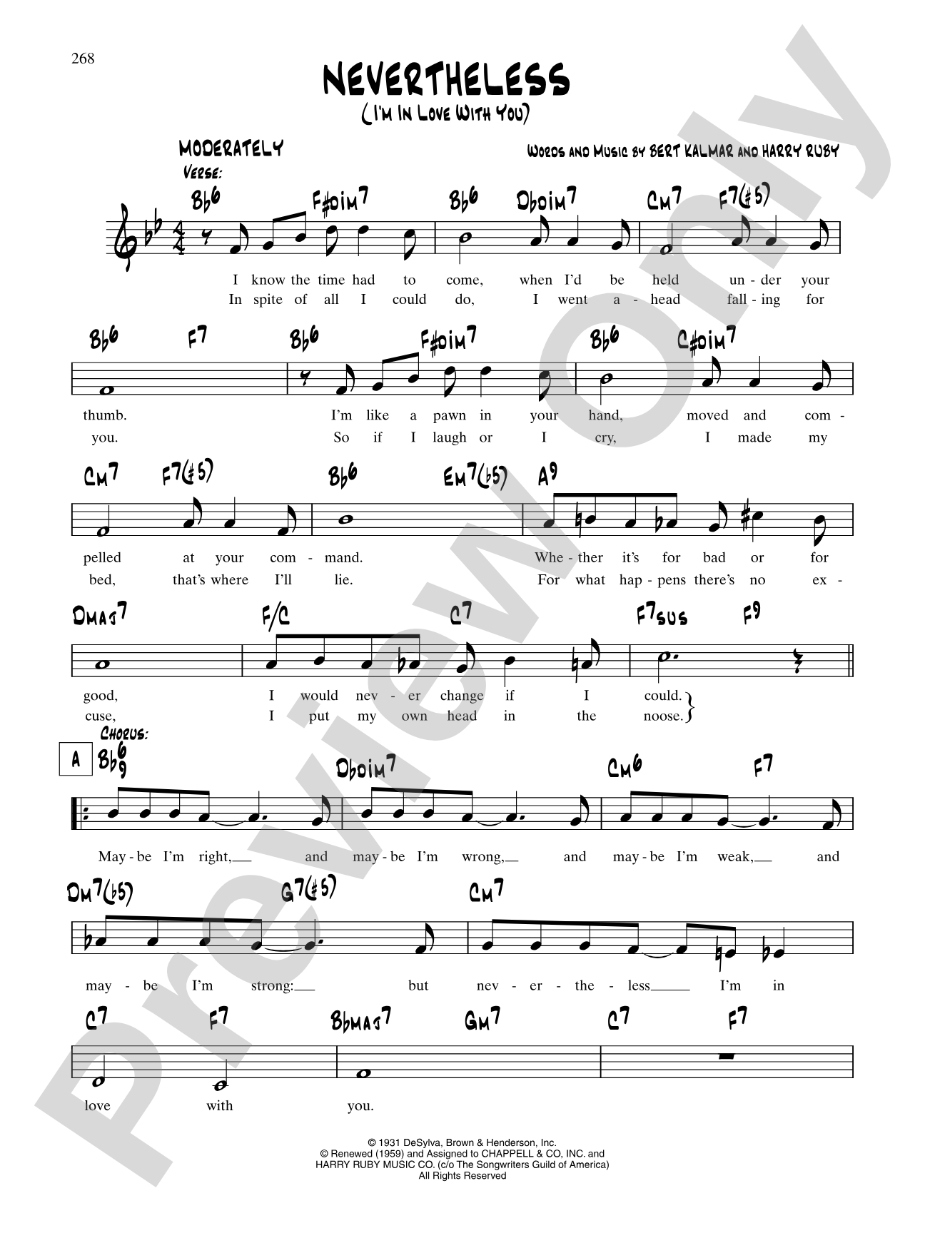 Nevertheless (I'm In Love With You): Lead Sheet